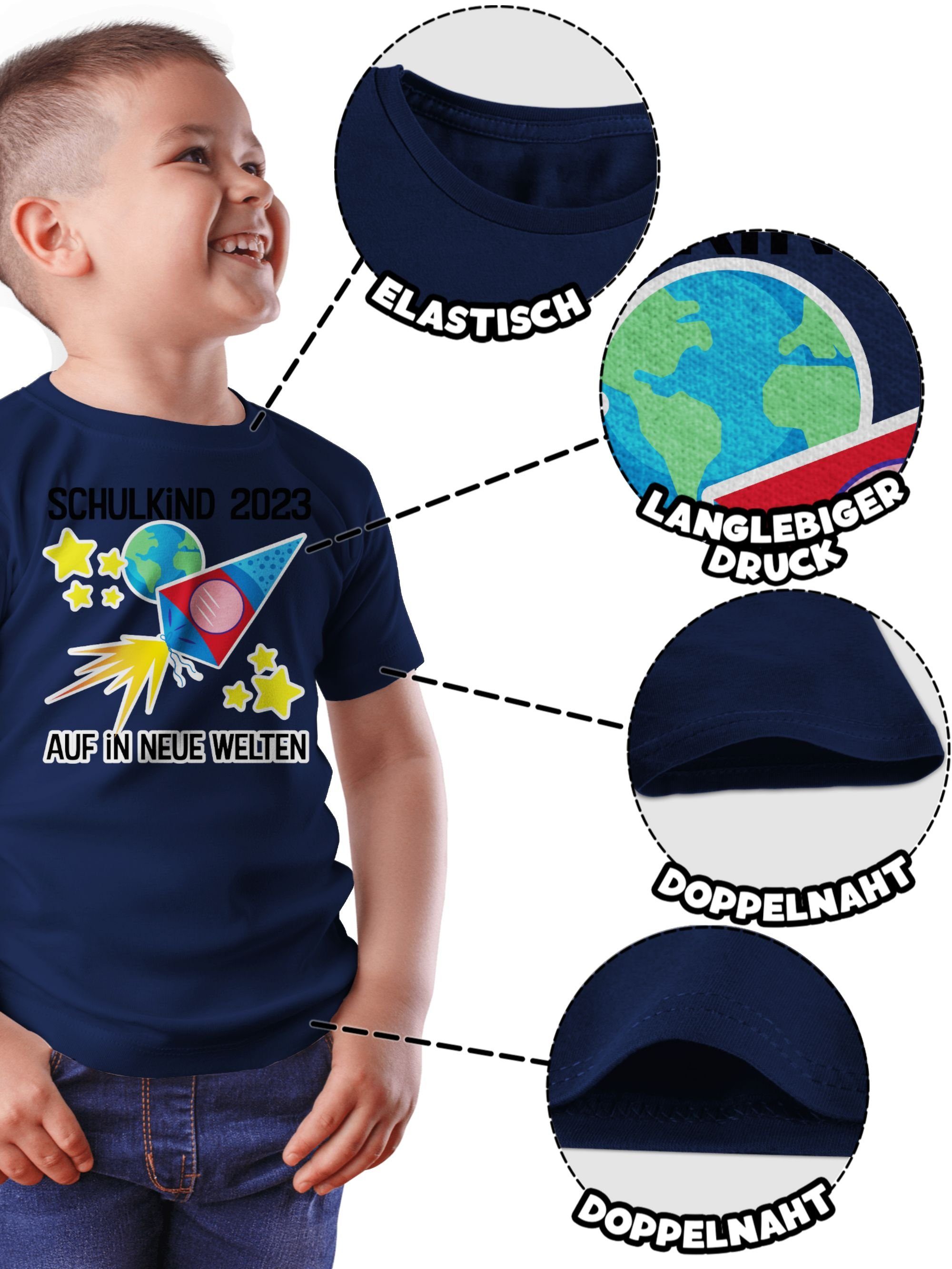 in Schulanfang 2023 Shirtracer neue Dunkelblau Geschenke Welten Junge Auf Einschulung T-Shirt Schulkind 03