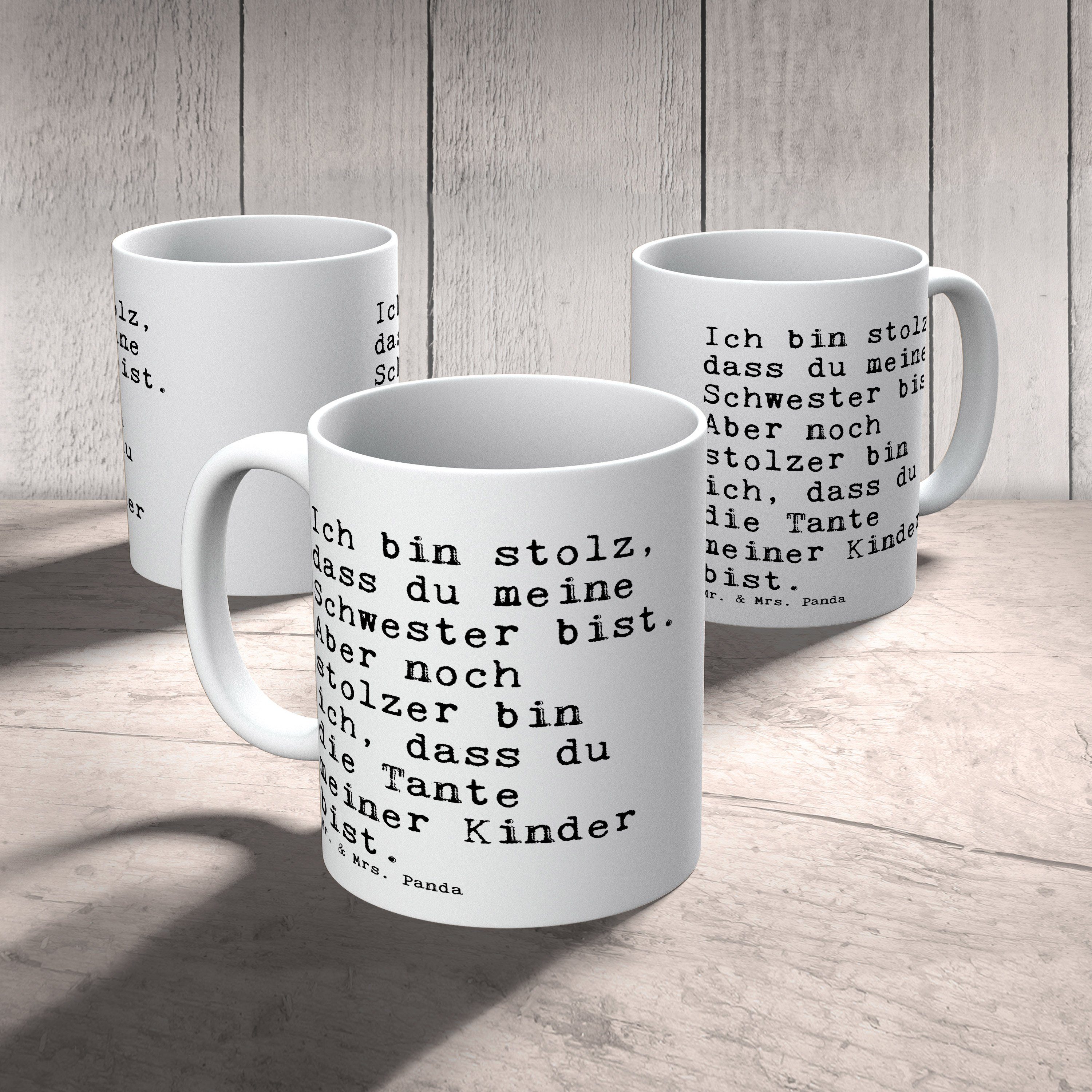 Mr. & Mrs. Panda Tasse stolz, - Ich Geburt, bin dass... Geschenk, Neffe Spr, Weiß Keramik - Teetasse