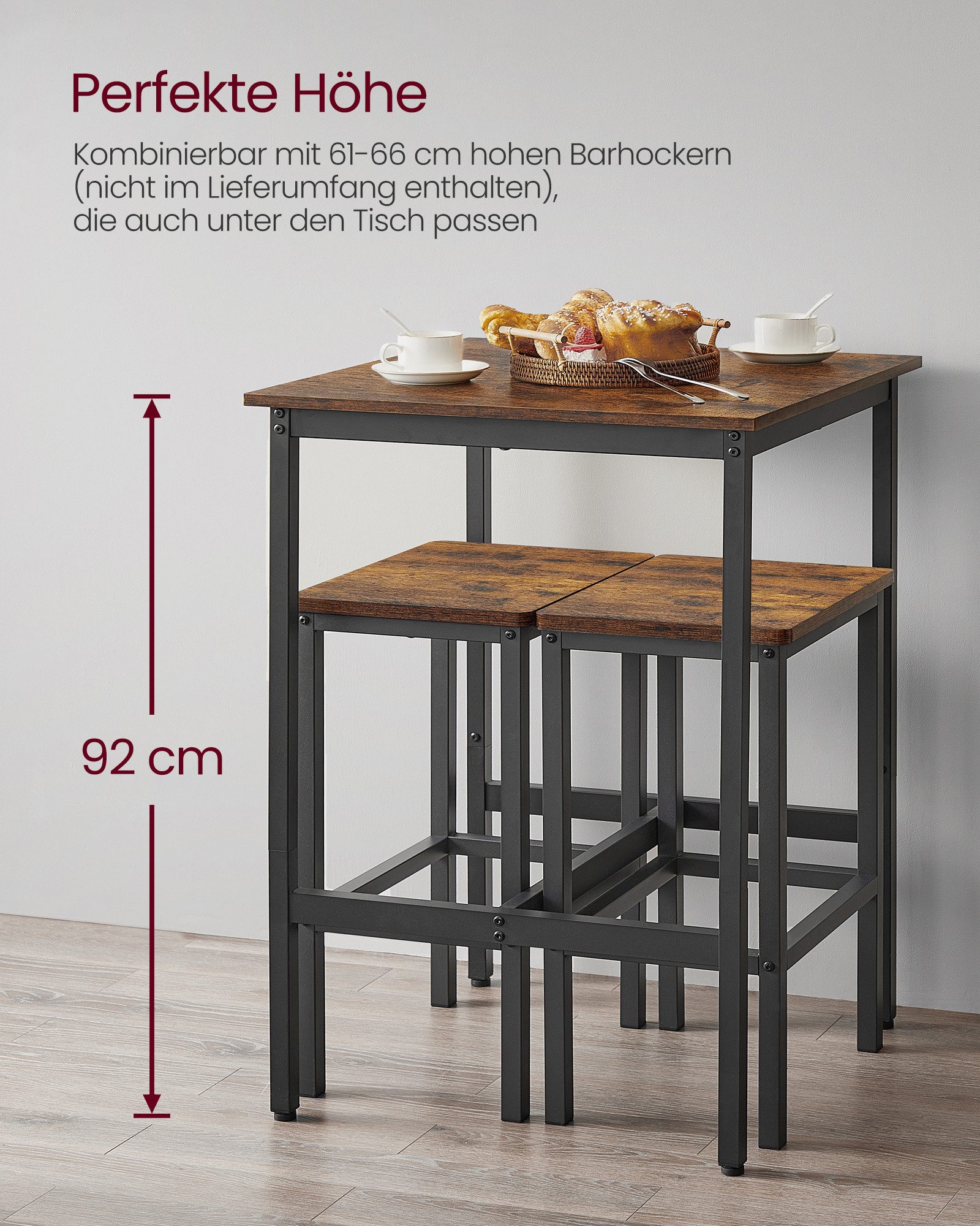 VASAGLE Bartisch Küchentisch, Stehtisch, 60 x 60 x 92 cm