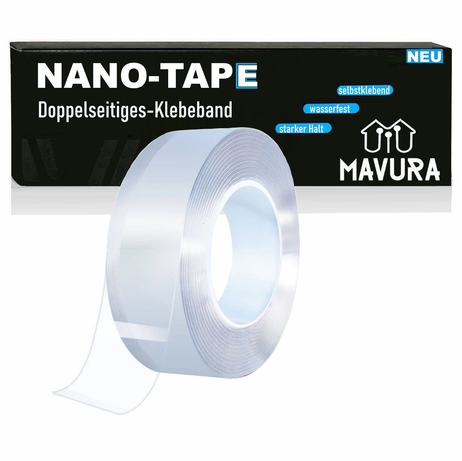 Band Stark doppelseitiges NANO-TAPE Kleber (3,65€/m) Nano doppelseitig stark Tape ultra Doppelklebeband extra Klebeband waschbar Klebe Premium MAVURA