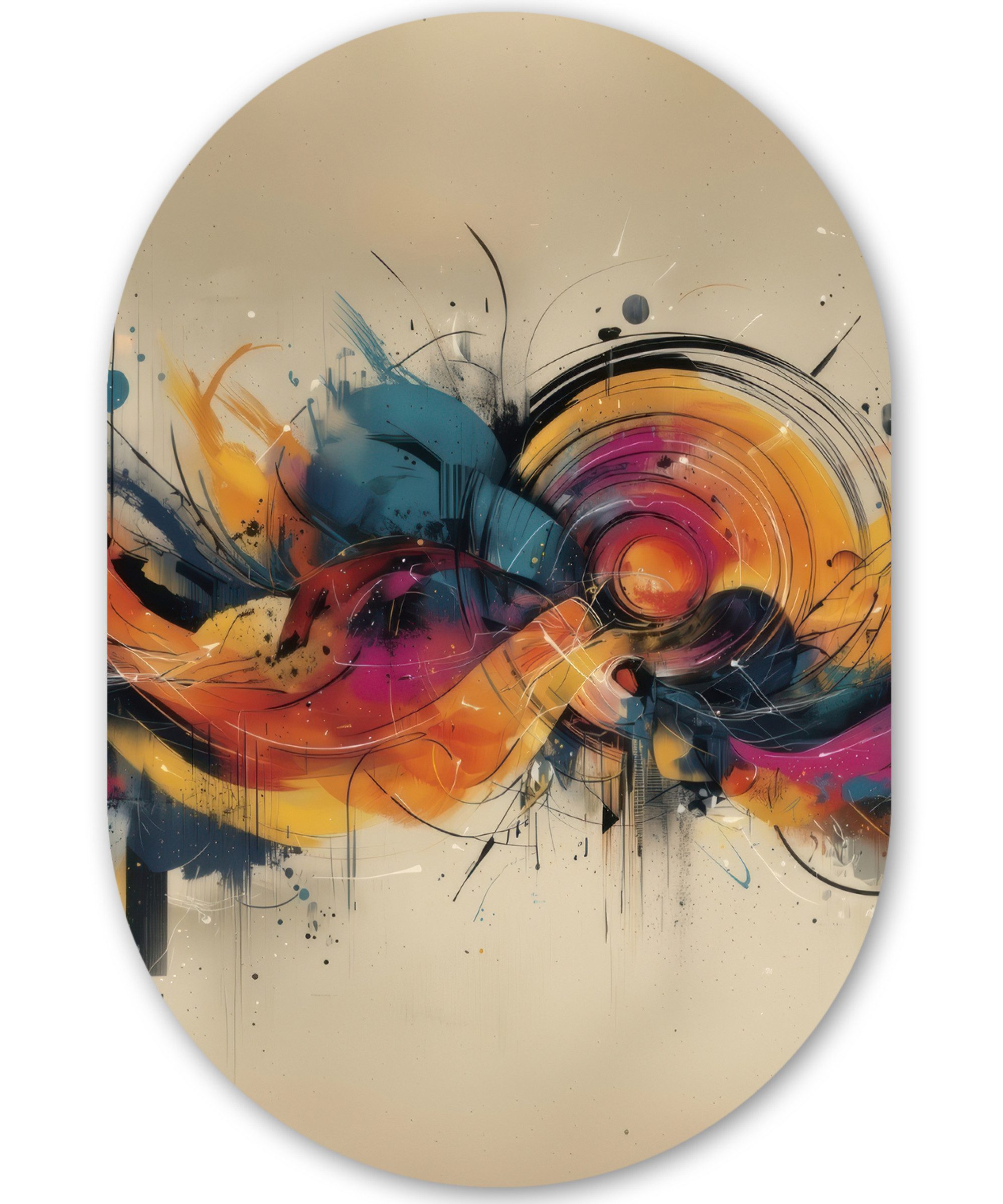 MuchoWow Gemälde Explosion - Farbenfroh - Formen - Abstrakt, Fotodruck (1 St), Wandbild Oval, Wohnzimmer oder Schlafzimmer Wanddekoration, 40x60 cm