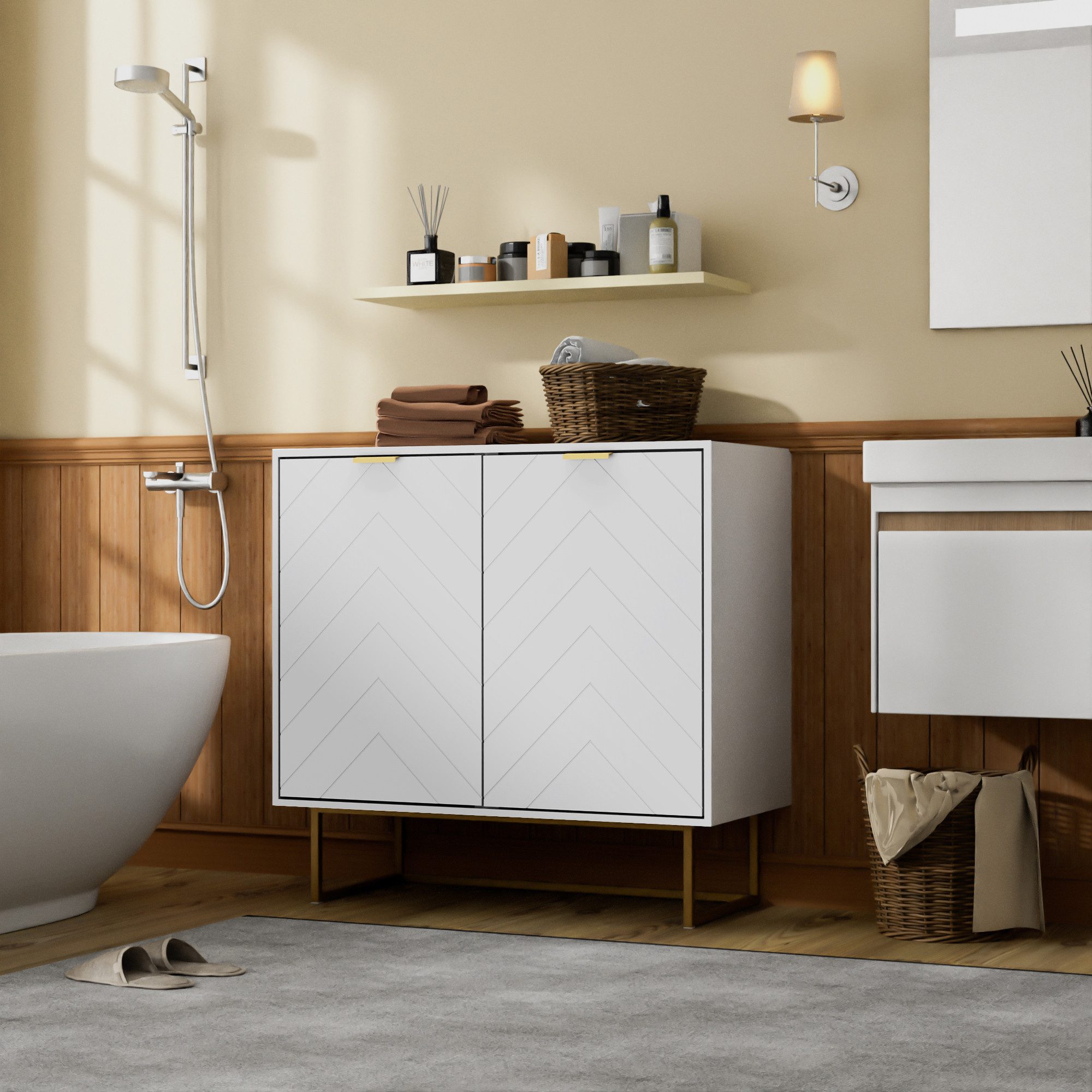 UEV Sideboard Kommode mit 2 Türen, Sideboard mit Füße (Buffet, TV Board, Sc günstig online kaufen