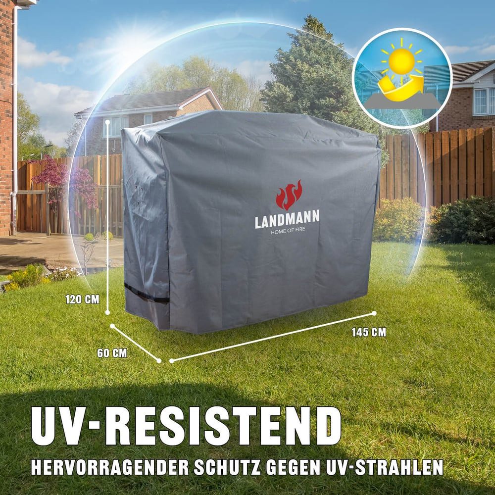 LANDMANN Grillabdeckhaube Wetterschutzhülle 120x148x62cm, wasserdicht UV-beständig, atmungsaktiv & kältebeständig