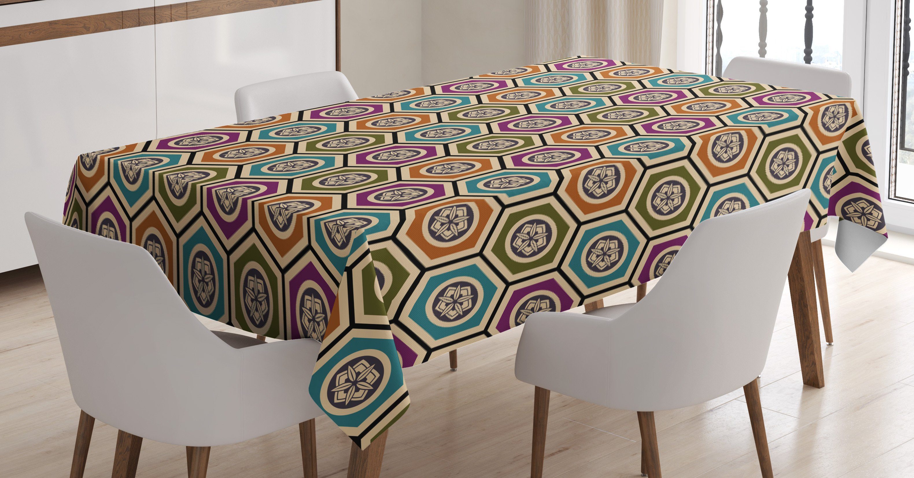 Tischdecke den Waschbar geeignet Bereich Flora Für Abakuhaus Klare Abstrakte Farbfest Farben, geometrisch Außen japanische