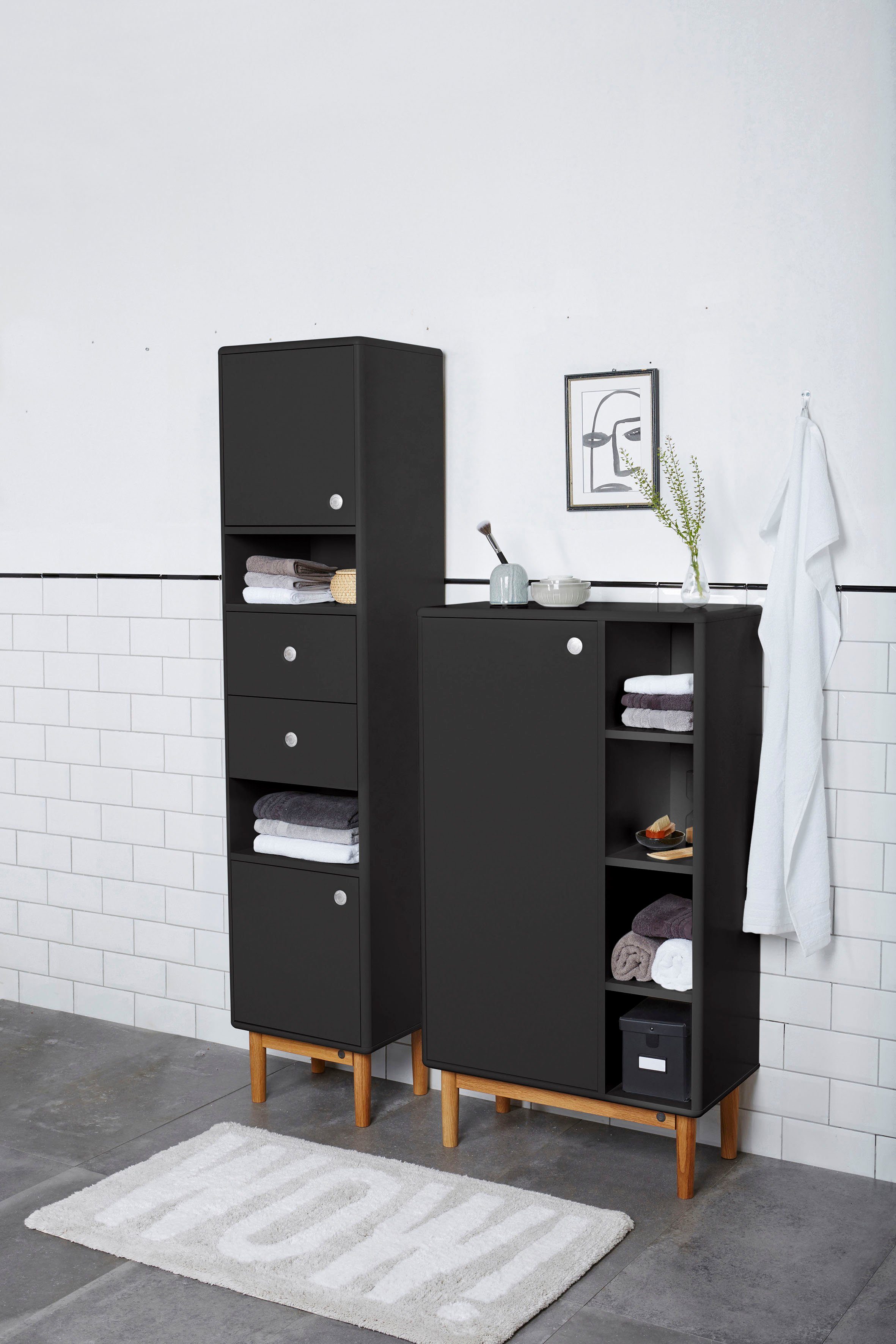 TOM TAILOR Füßen HOME anthracite Midischrank geölt, mit in cm Tür, Breite 65 1 Eiche BATH mit COLOR