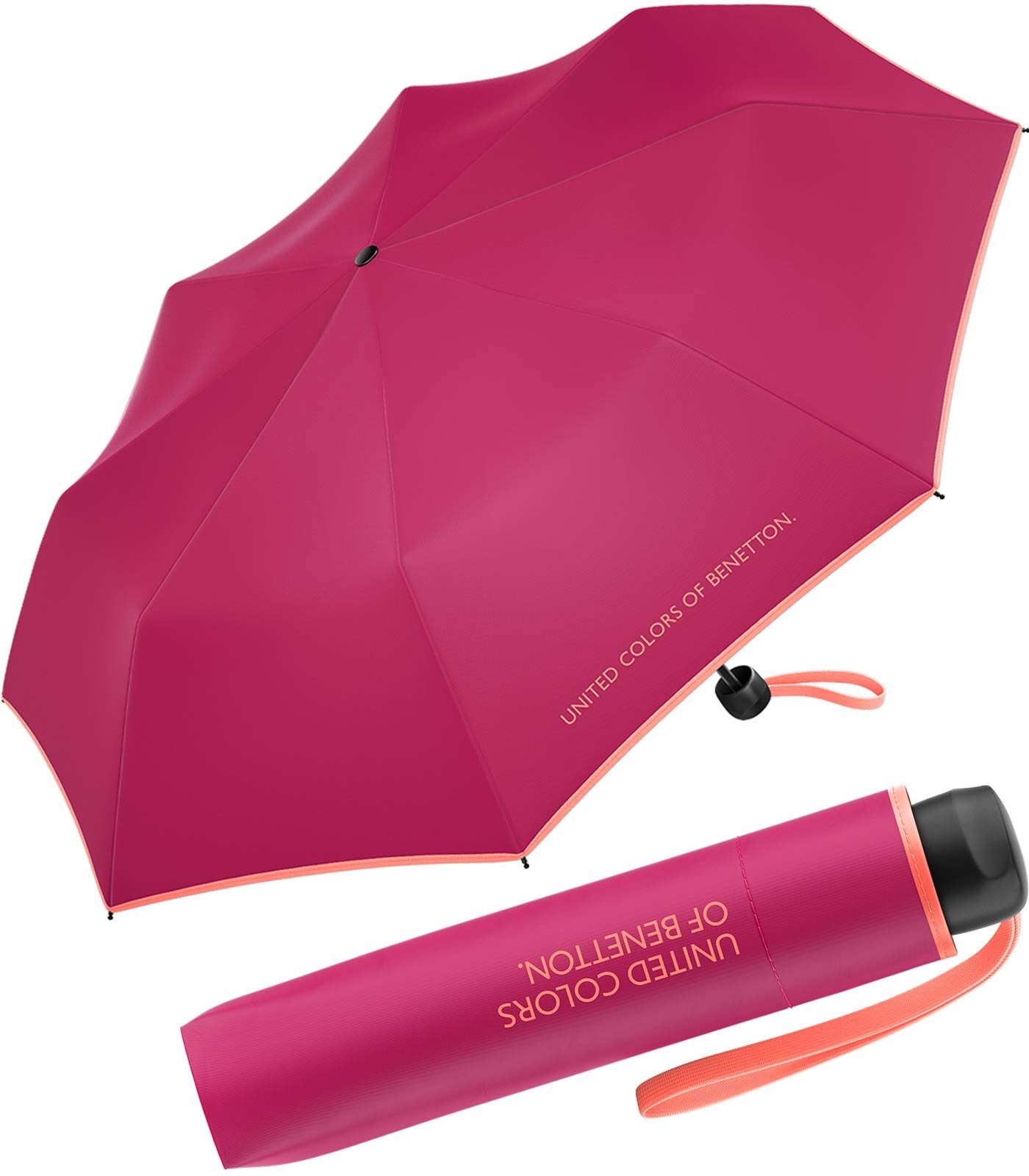 leuchtende kontrastreichem Saum United - Super Colors bright 2022 of mit Modefarben rose, Benetton HW Mini Taschenregenschirm berry-lachs