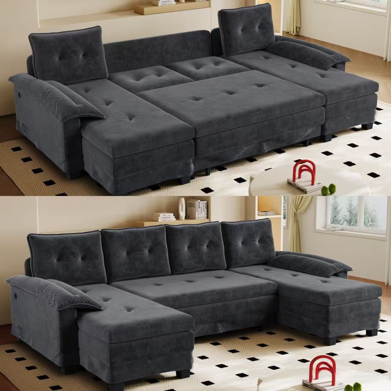 i@home Schlafsofa U-förmiges Sofa, mit Ausziehbett,USB-Ladefunktion, abnehmbaren Armlehnen, 4 Farben