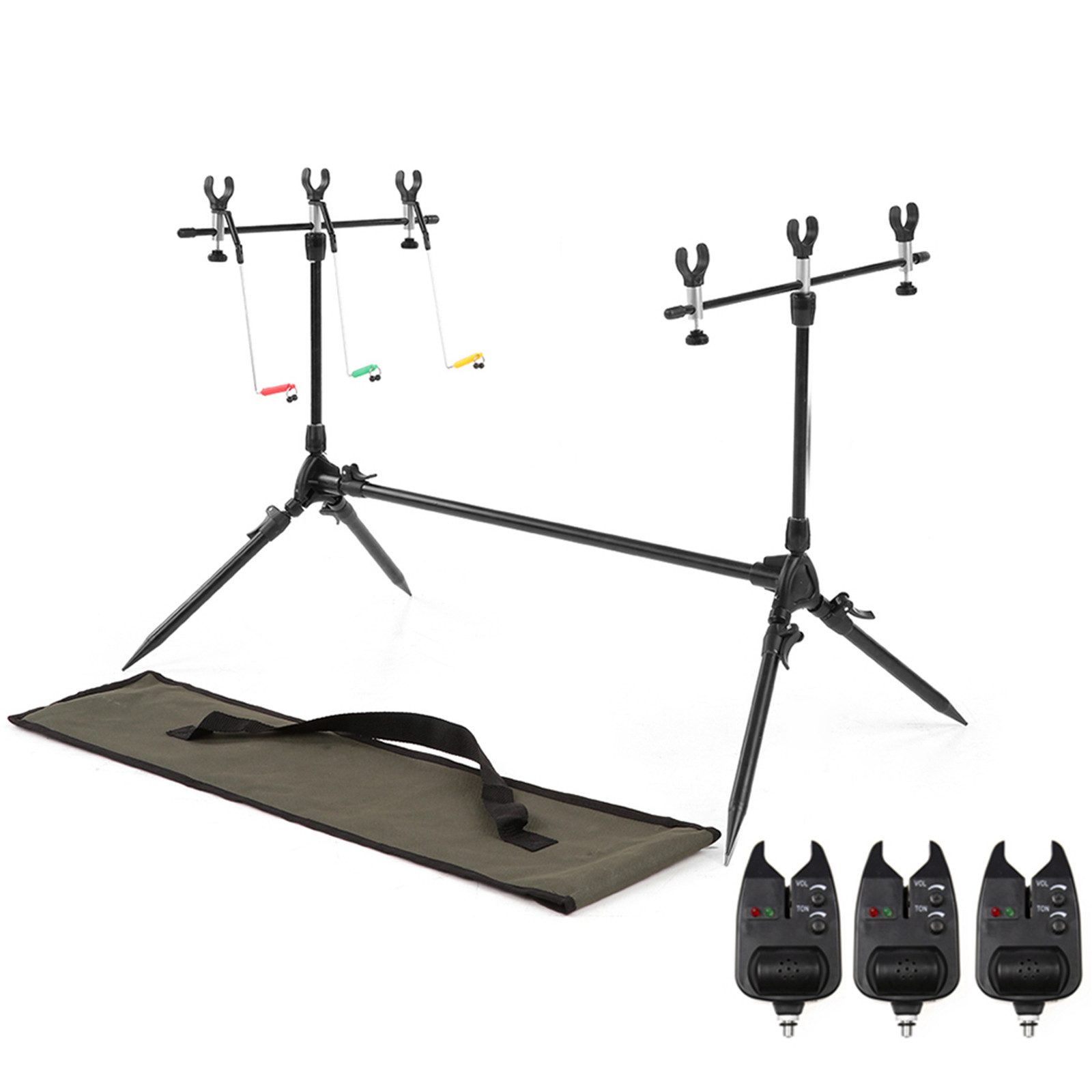 Rutenhalter Alu Rod Pod Set für 3 Ruten inkl. Bissanzeiger Karpfenangeln