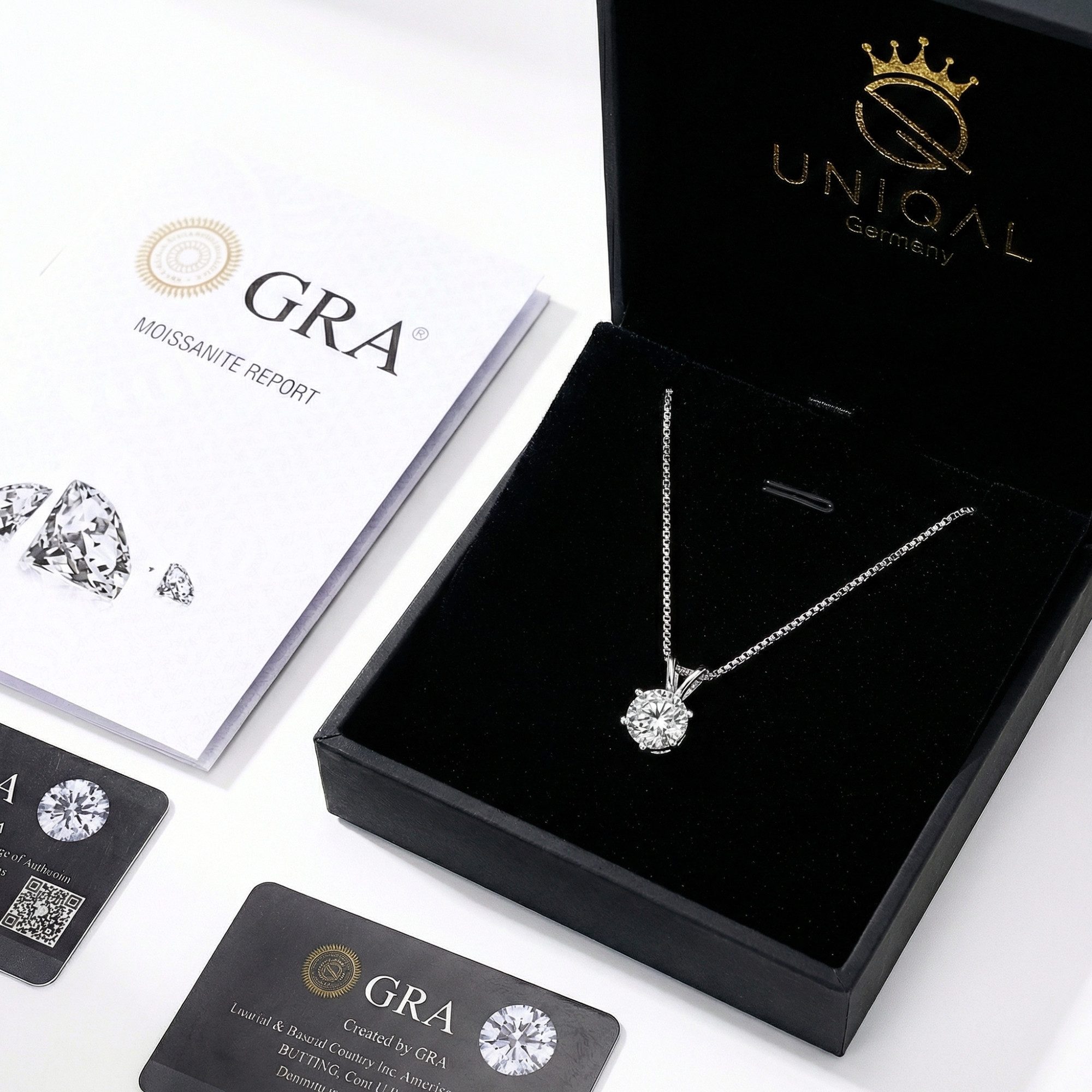 UNIQAL.de Silberkette 925 mit Moissanit 3,0 Karat – Solitaire Diamant Anhänger Optik (Silberkette mit Solitaire Moissanit Anhänger, 925 Sterling Silber weißgold – Bild 5 von 5