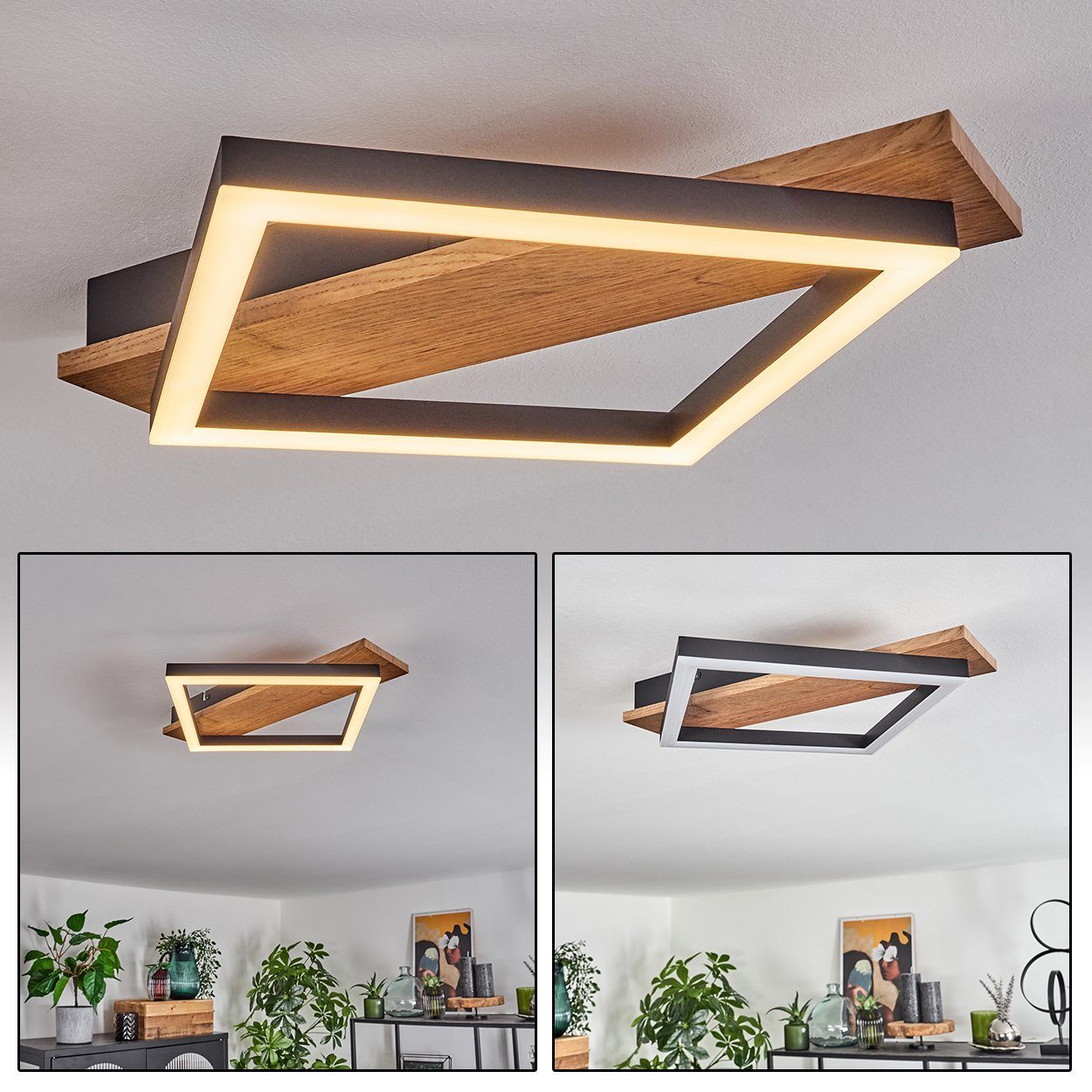 hofstein Wandleuchte moderne Wandlampe aus Metall/MDF/Kunststoff in Schwarz/Holzoptik/Weiß, LED fest integriert, 3000 Kelvin, 12 Watt, 1350 Lumen, 3000 Kelvin