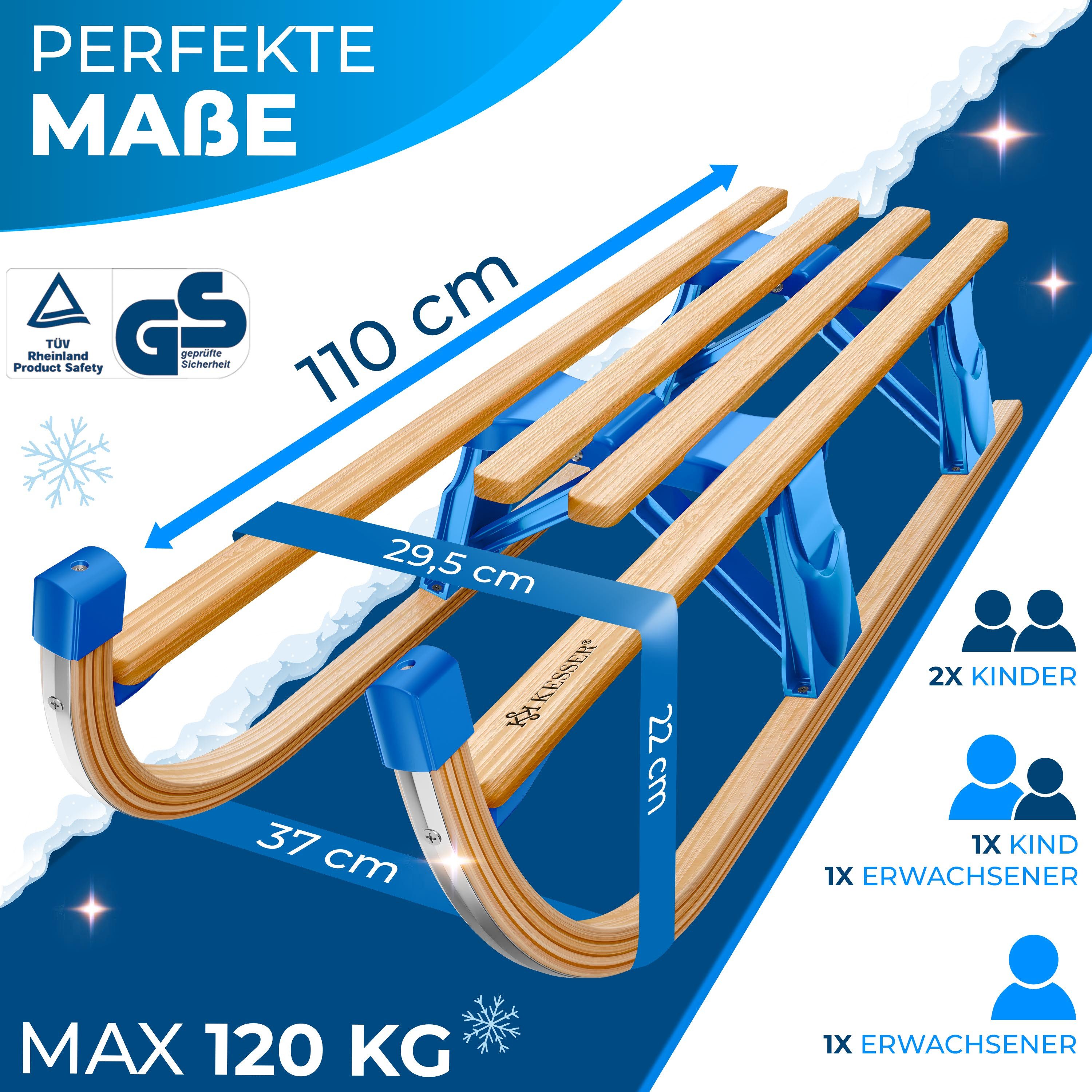 KESSER Schlitten, Holzschlitten Premium Kinderschlitten Faltschlitten max. bis 120kg