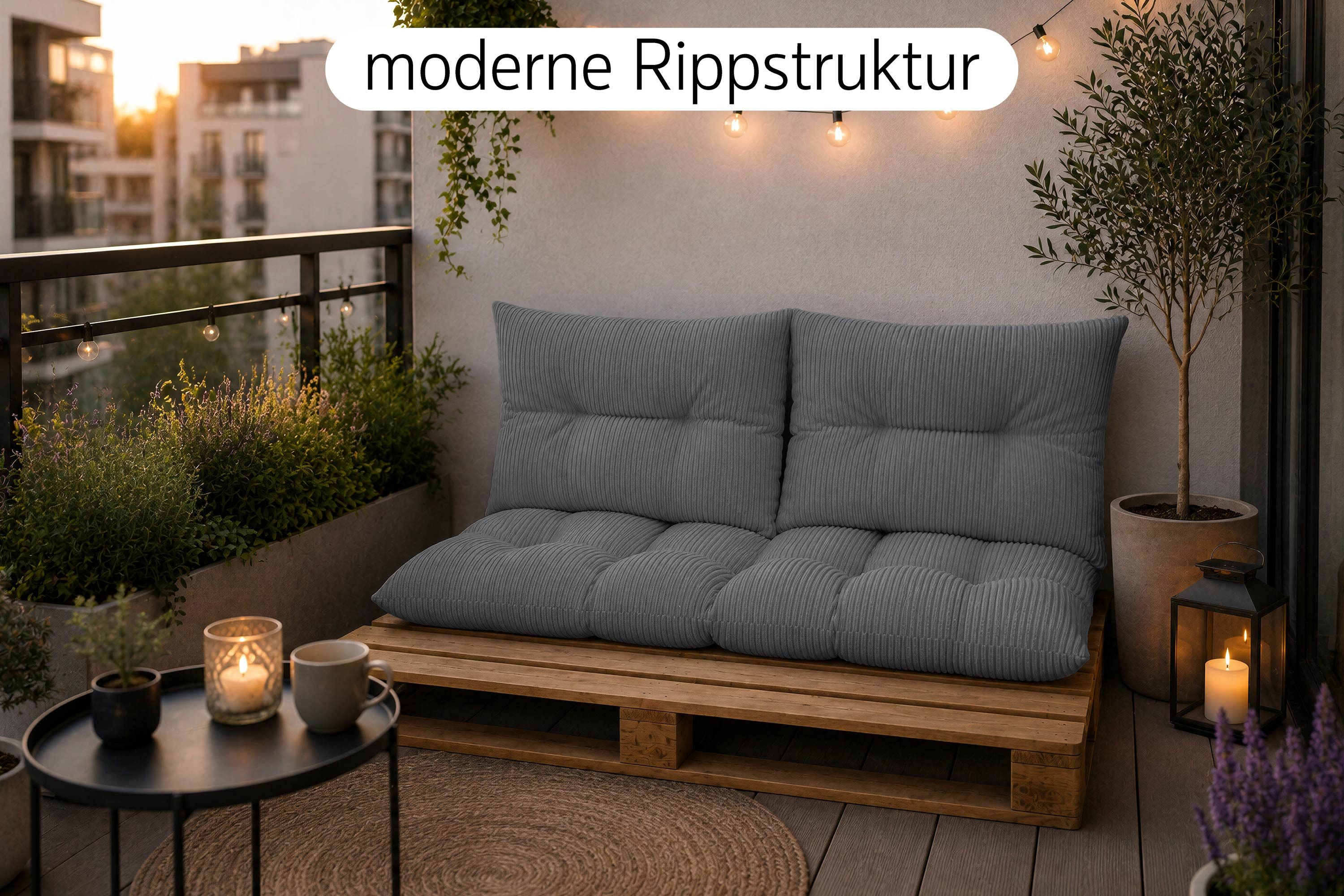 Amilian Palettenkissen Set 3-teilig Palettenauflagen für Europaletten, Balkon, Terrasse, Sitzkissen 120x60 cm + 2x Kissen 40x60 cm