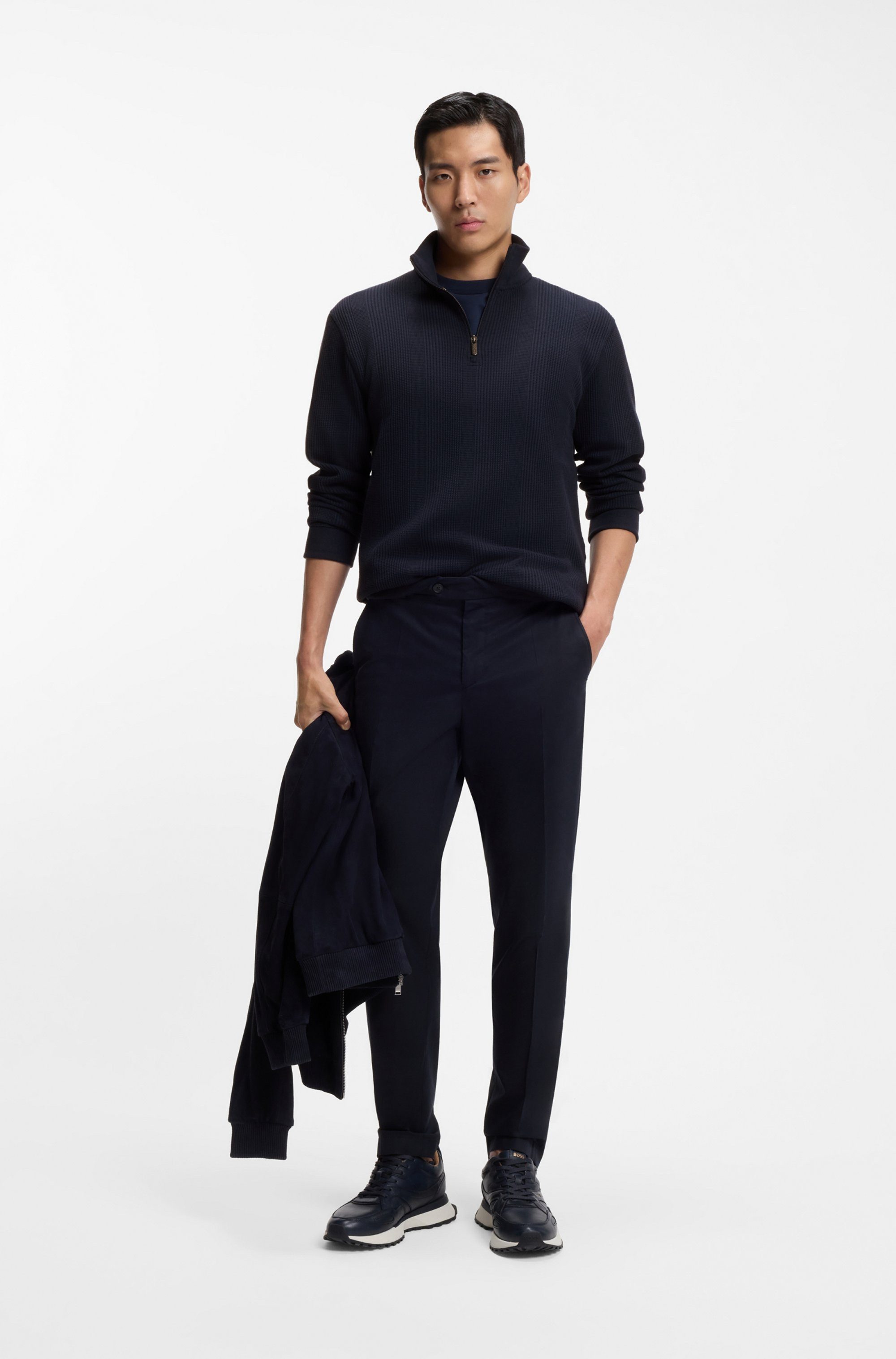 BOSS Sweatshirt Structure 1/4 Zip mit Stehkragen