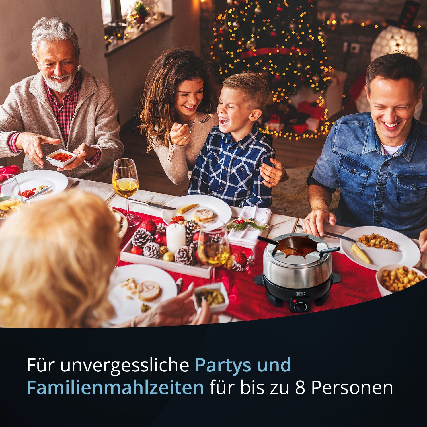 KHG Elektro-Fondue FO-800SE mit Edelstahl-Topf 1,8 L Silber für bis zu 8 Personen
