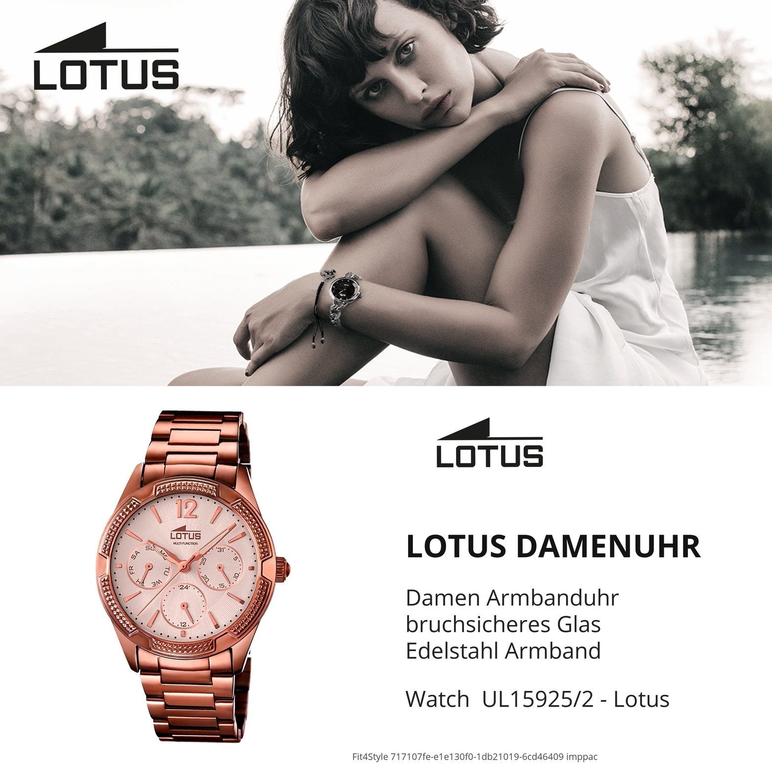 mittel (ca. 38mm), Edelstahlarmband Multifunktionsuhr rund, Damen Fashion Damen L15925/2, Lotus Lotus Armbanduhr Uhr bronze