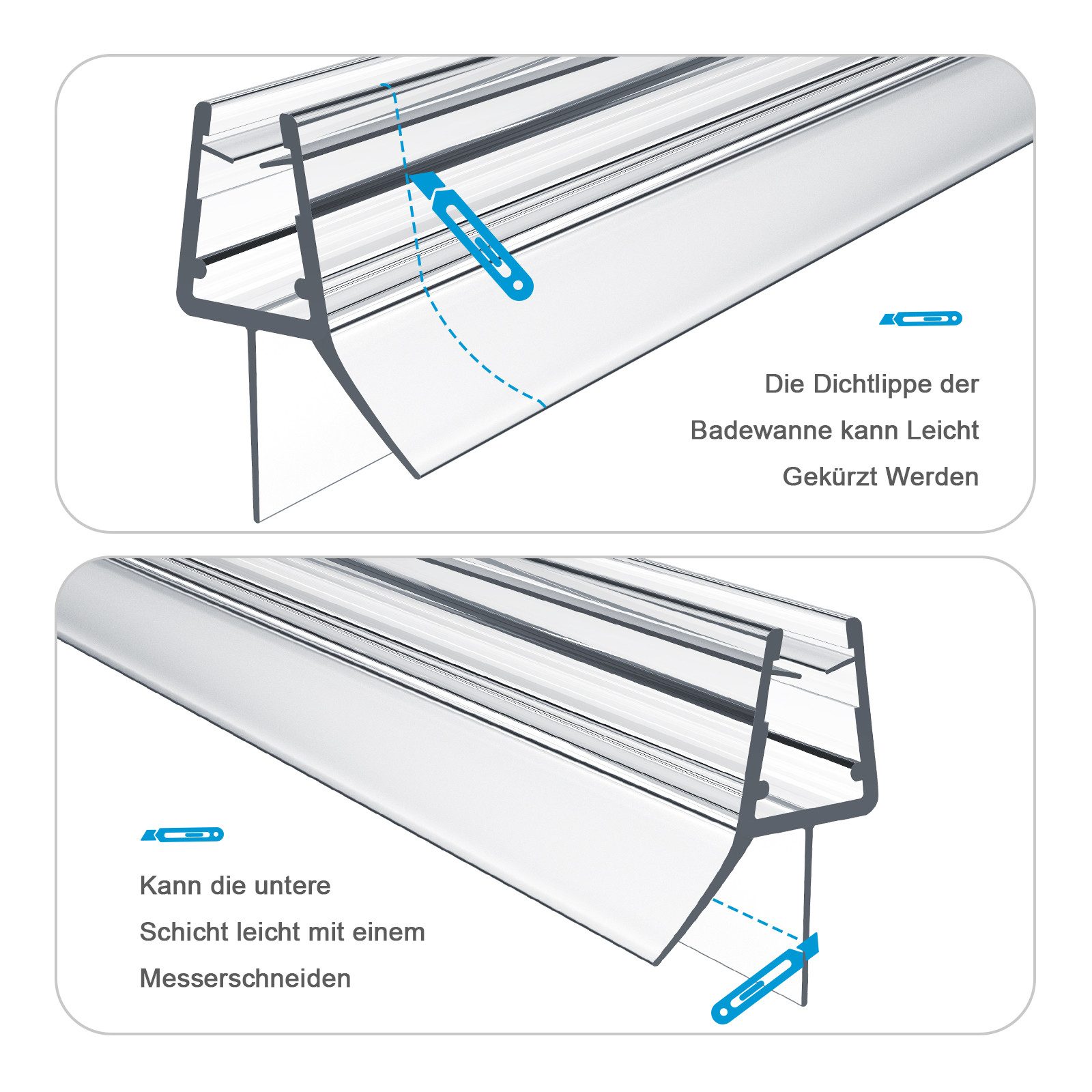 Heilmetz Duschdichtung Ersatzdichtung für 4-6 mm Glas mit Wasserabweiser Transparent, L: 60 cm, (Duschtürdichtung für gerade Duschtüren, 1-St), PVC-Dichtungspro – Bild 4 von 5