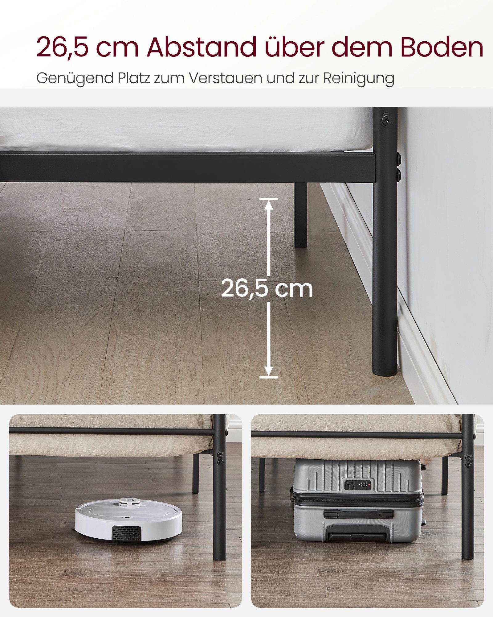 VASAGLE Bettgestell (1-tlg., 160 x 200 cm), aus Metall, Bettrahmen, hochtragfähig, in 5 Größen verfügbar