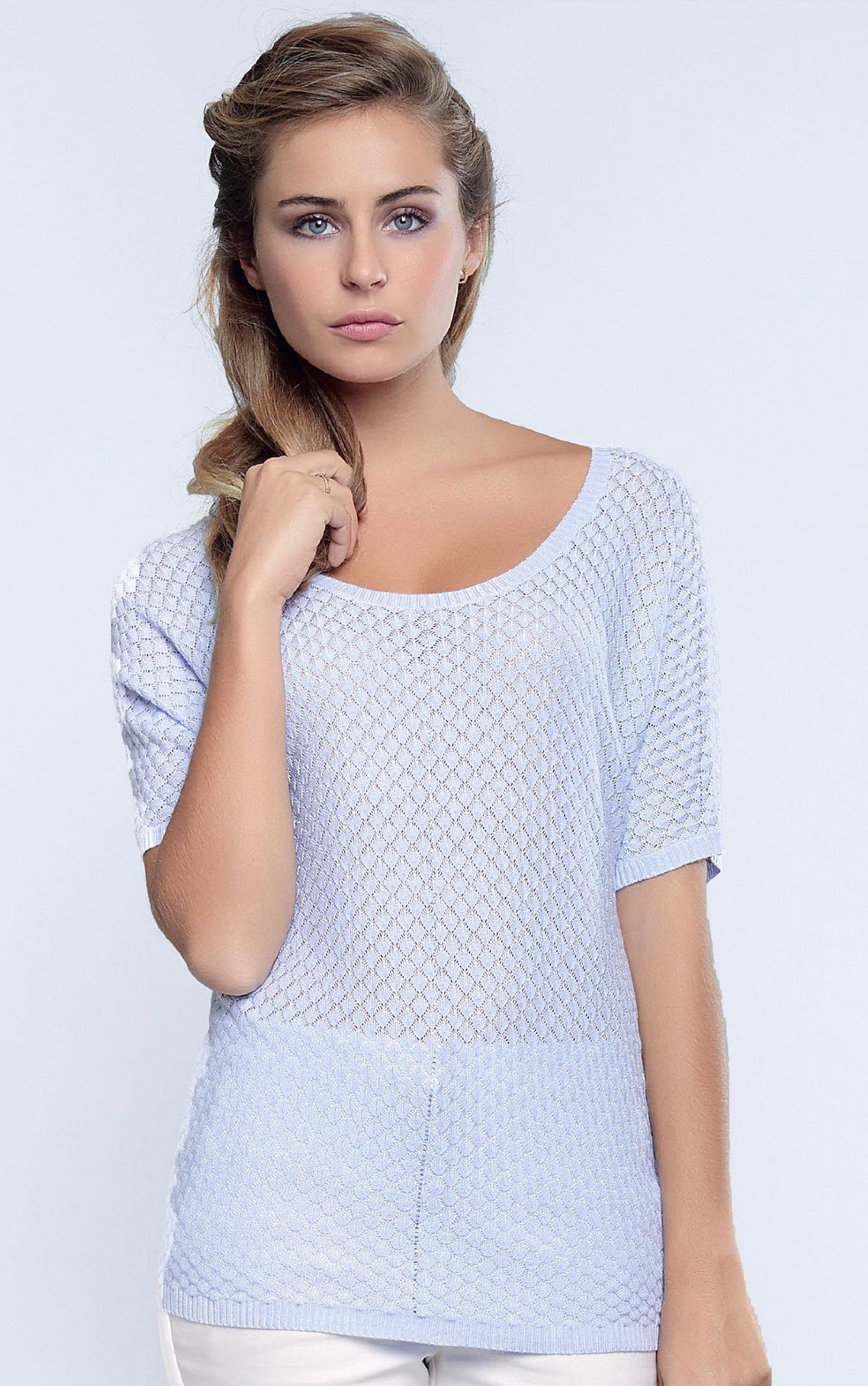 Passioni Kurzarmpullover mit leichten Rauten