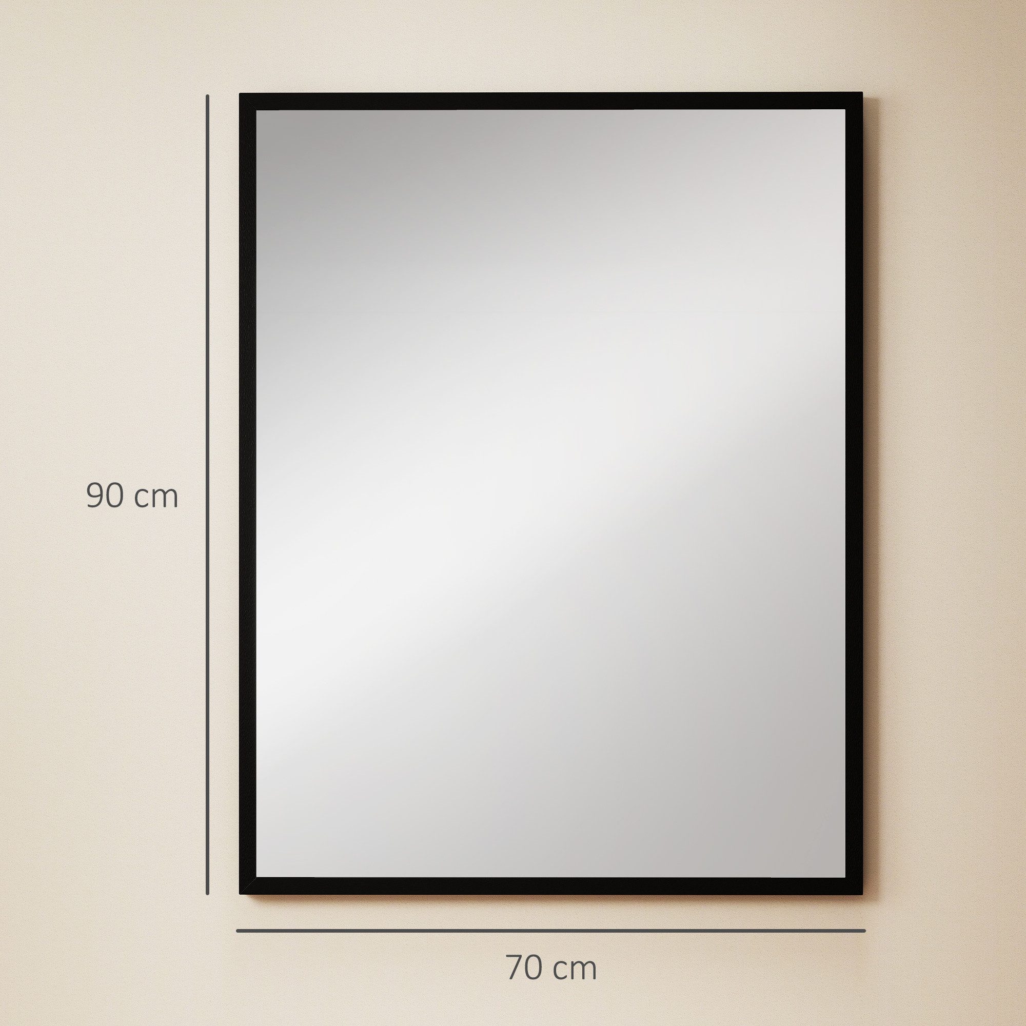 HOMCOM Wandspiegel Rechteckig Spiegel Dekorativ 70 x 90 cm (Badezimmerspiegel, 1-St., Dekorativer Hängespiegel), für Schlafzimmer Badezimmer Wohnzimmer Flur Schwarz