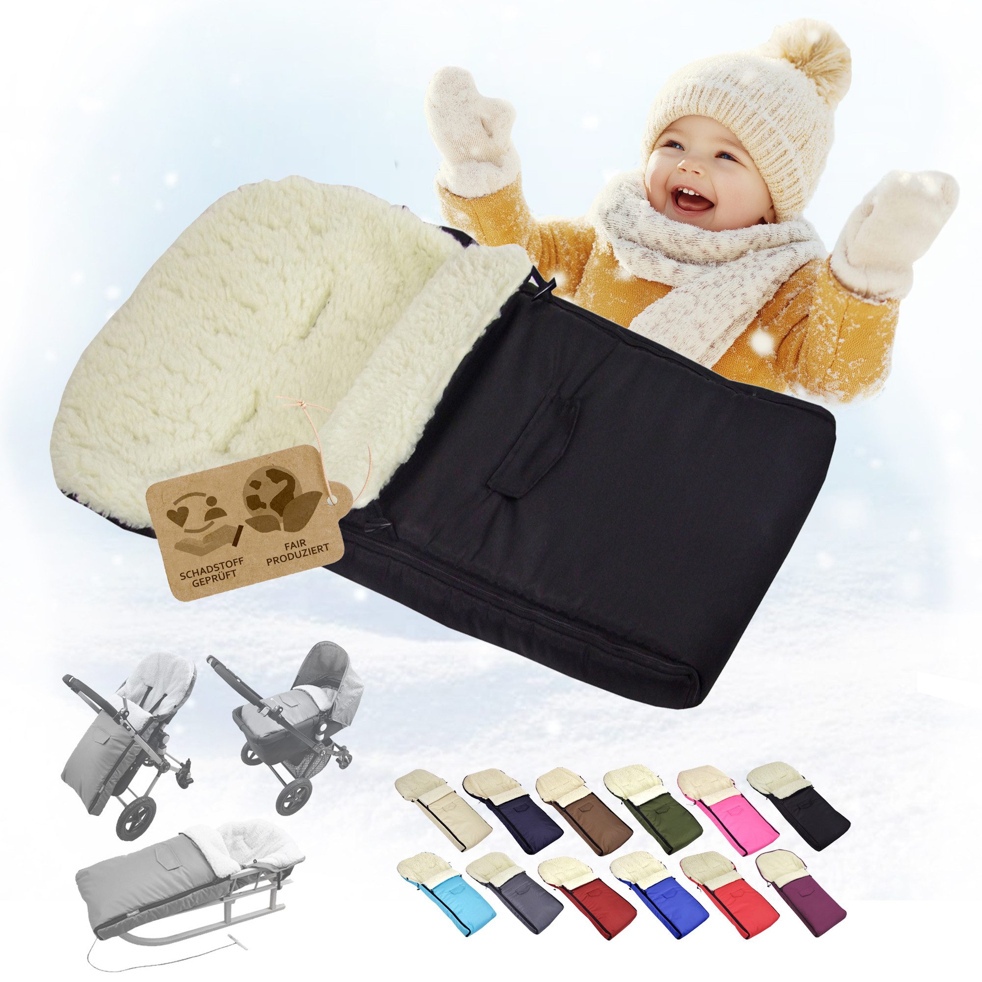BambiniWelt by Rafael K. Fußsack Winterfußsack Babyfußsack Fußsack Kinderwagen Wolle universal 90cm, universal