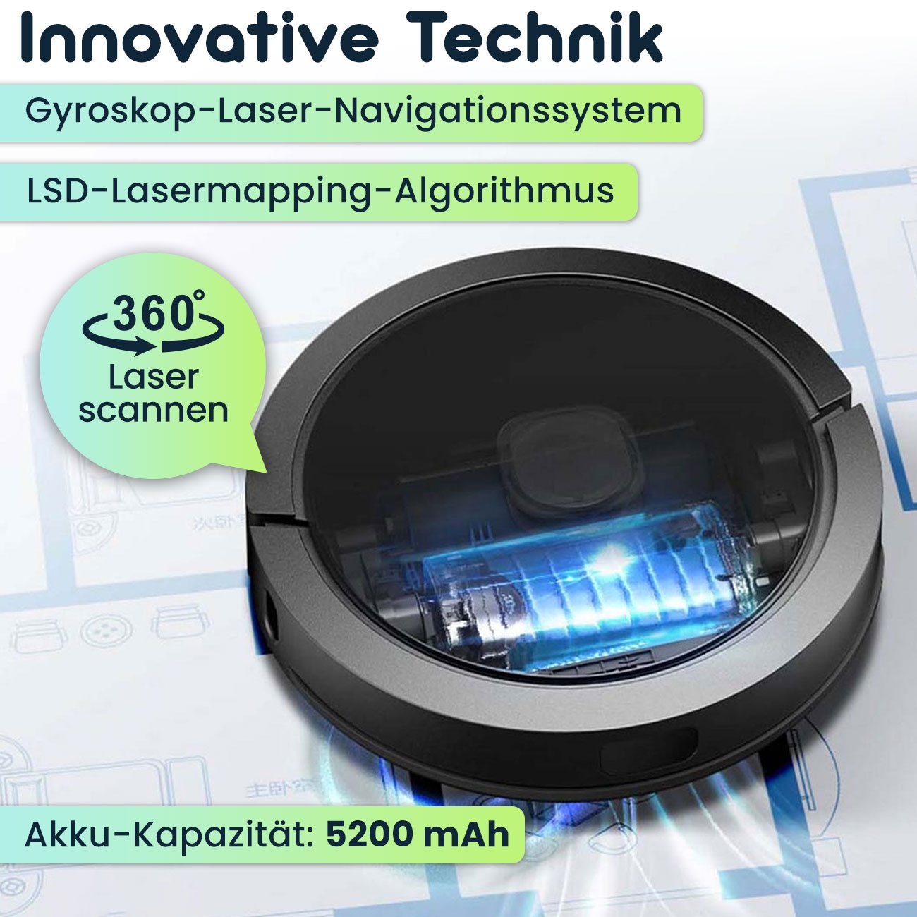 Nedis Saugroboter Saug-Wisch-Roboter mit Laser-Navigation & SmartLife App-Steuerung, für Hartböden (Laminat, Parkett, Fliesen), Teppiche, Haare