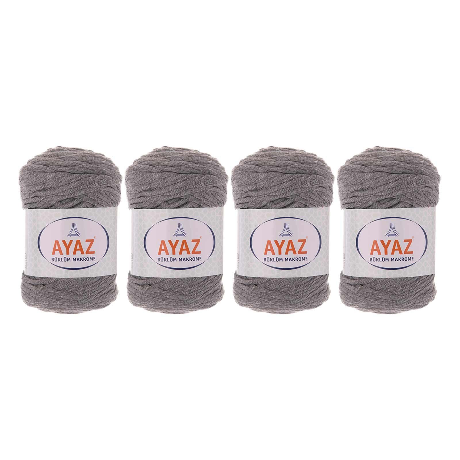 AYAZ 4 x 250g Strickgarn Büklüm Makrome Häkelwolle, 1195 hellgrau
