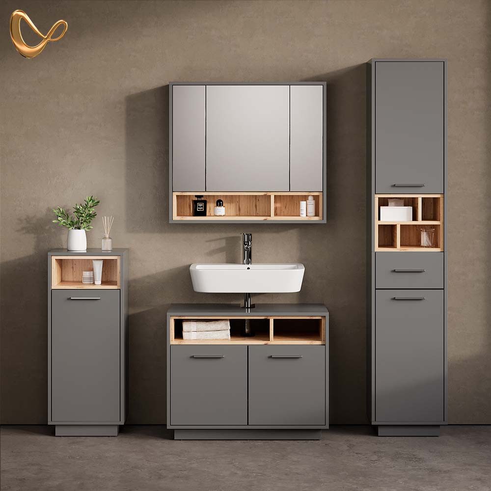 Livinity® Badmöbel-Set Temo, Anthrazit/Sonoma, 4 Teile günstig online kaufen