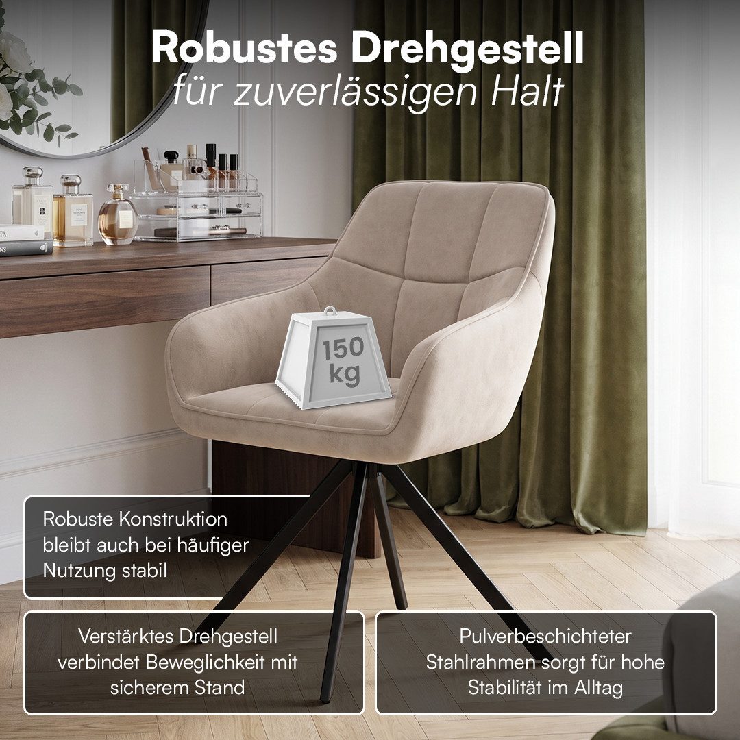 skølm Esszimmerstuhl Sköll Drehstuhl mit Samt-Bezug (6er Set, macchiato, bis 150 kg), Küchenstuhl, höhenverstellbar & drehbar, verfügbar als 2er/4er Set – Bild 3 von 5