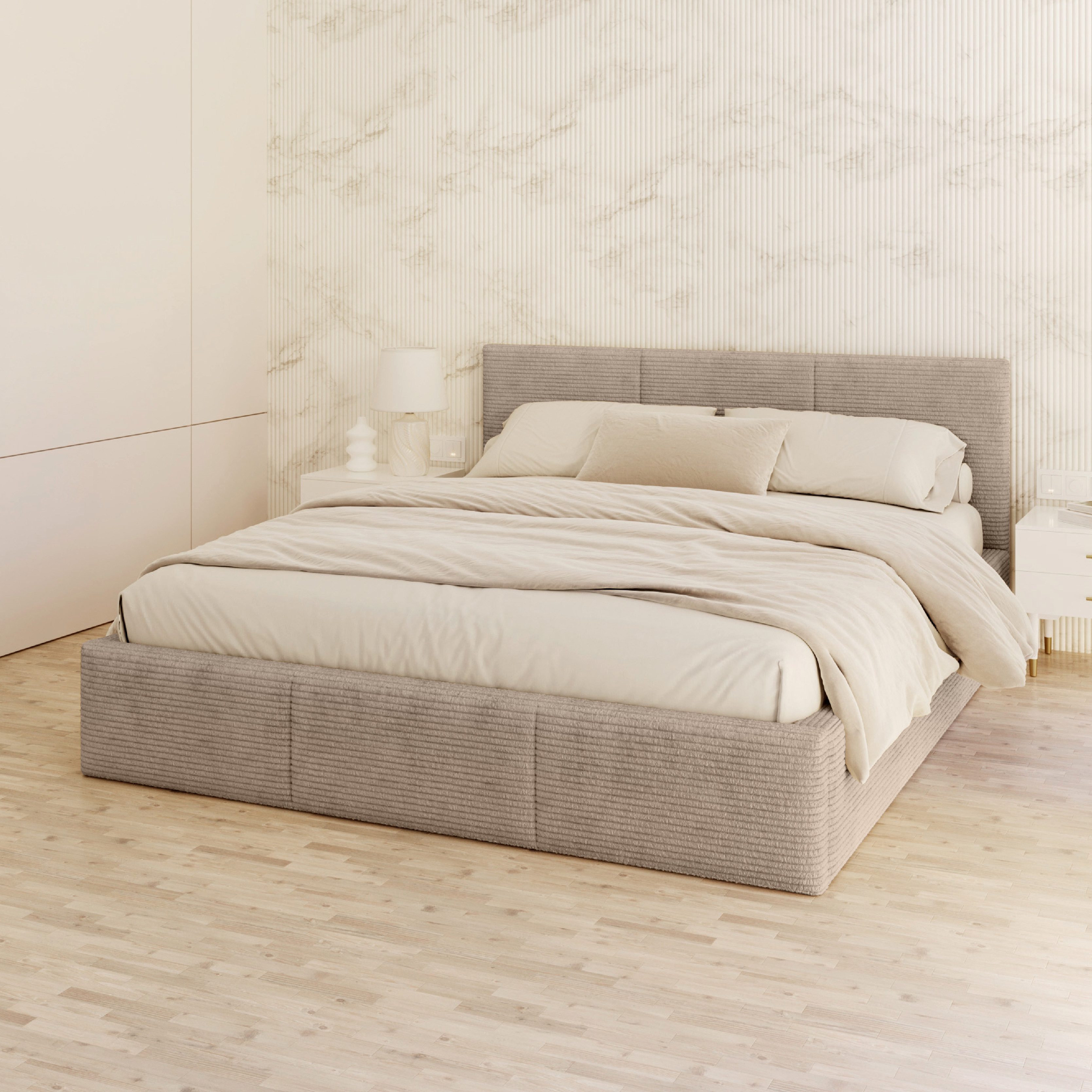 FDM Polsterbett AMBER modern mit Bettkasten MADE IN EU - mit Cord Bezug (ve günstig online kaufen