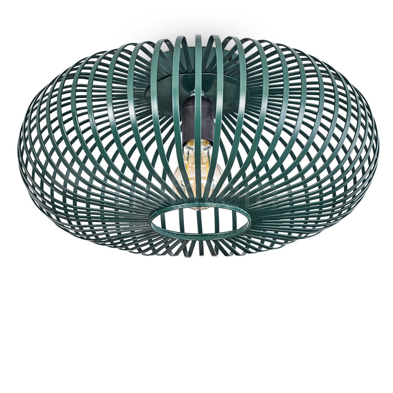 hofstein Deckenleuchte runde Deckenlampe aus Metall in Grün, ohne Leuchtmittel, Retro-mit Lichteffekt durch Gitter-Optik, Ø 40,5cm, E27-Fassung.