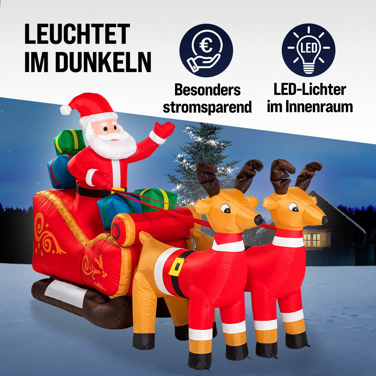 monzana Weihnachtsmann, Aufblasbarer mit Schlitten LED Beleuchtet Groß Rent günstig online kaufen