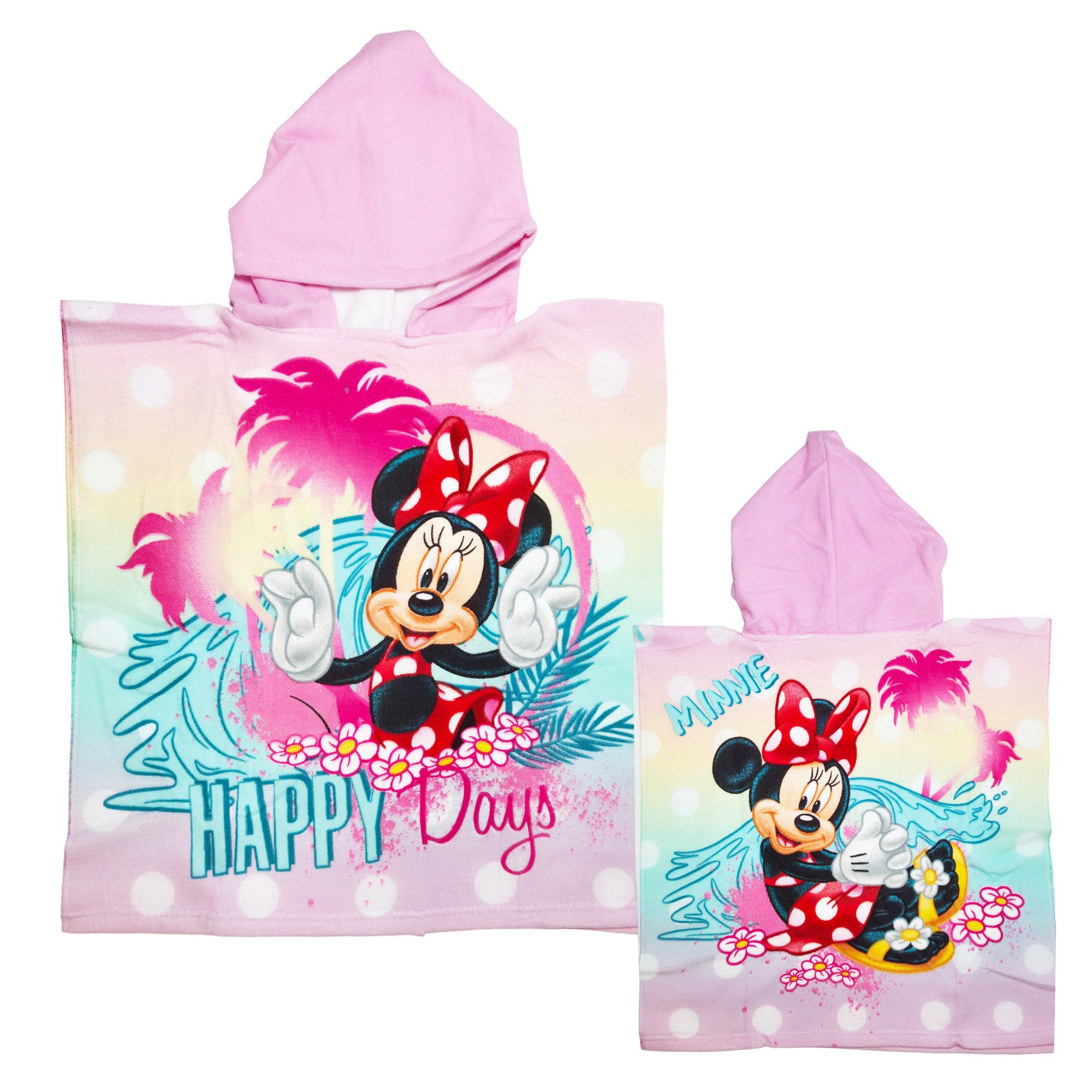 Disney Badeponcho Disney Minnie Maus Kinder Mädchen Mikrofaser Poncho 55x110 cm, Polyester, Kapuze