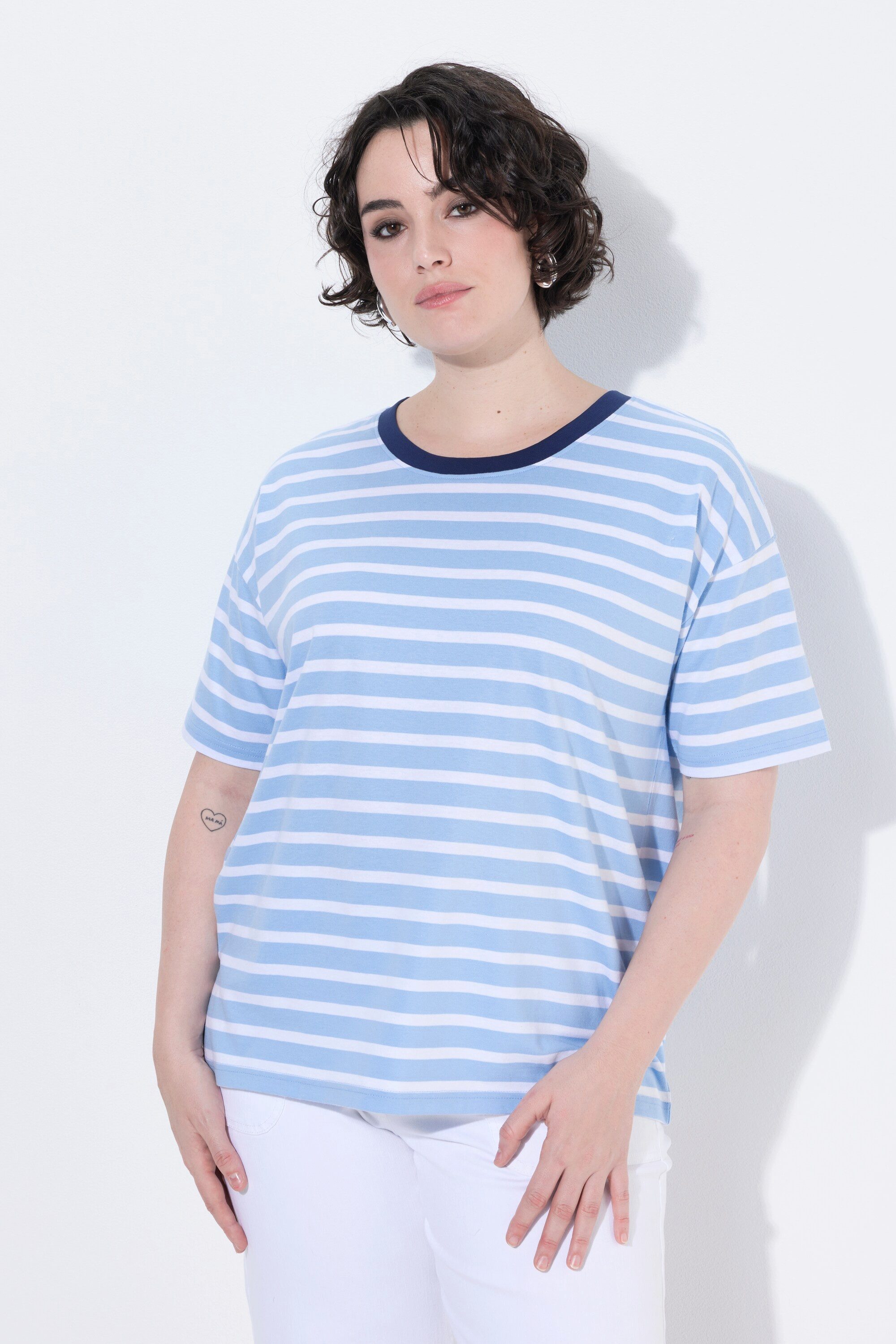 Ulla Popken T-Shirt T-Shirt Ringel Oversized Rundhals Halbarm