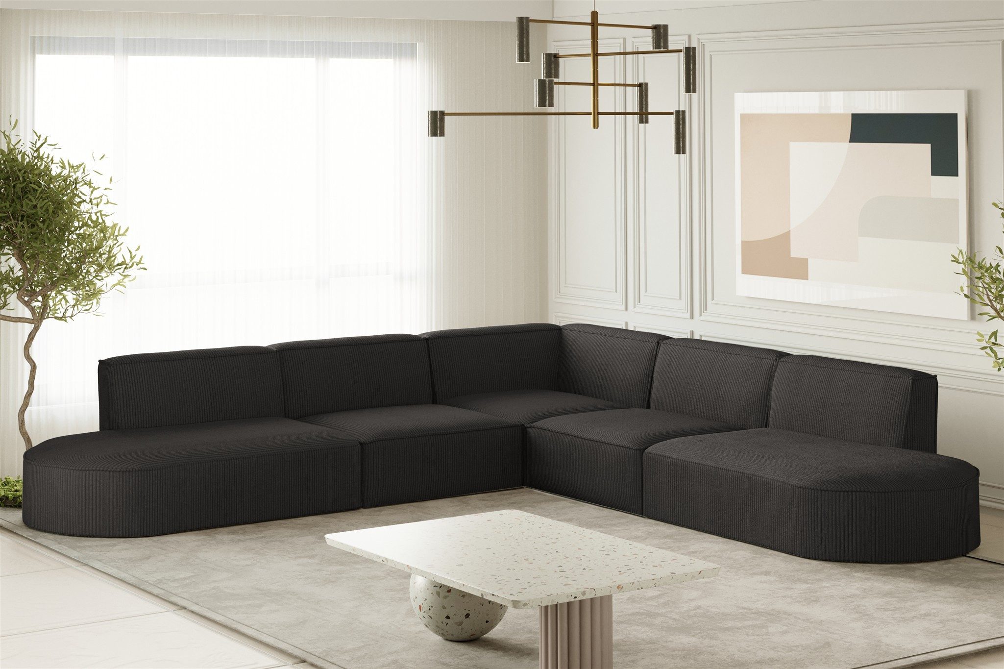 Fun Möbel Ecksofa Designersofa PALMA Seite Universal in Stoff Noel und Scala, Rundumbezug, Kann links oder rechts in Raum platziert werden