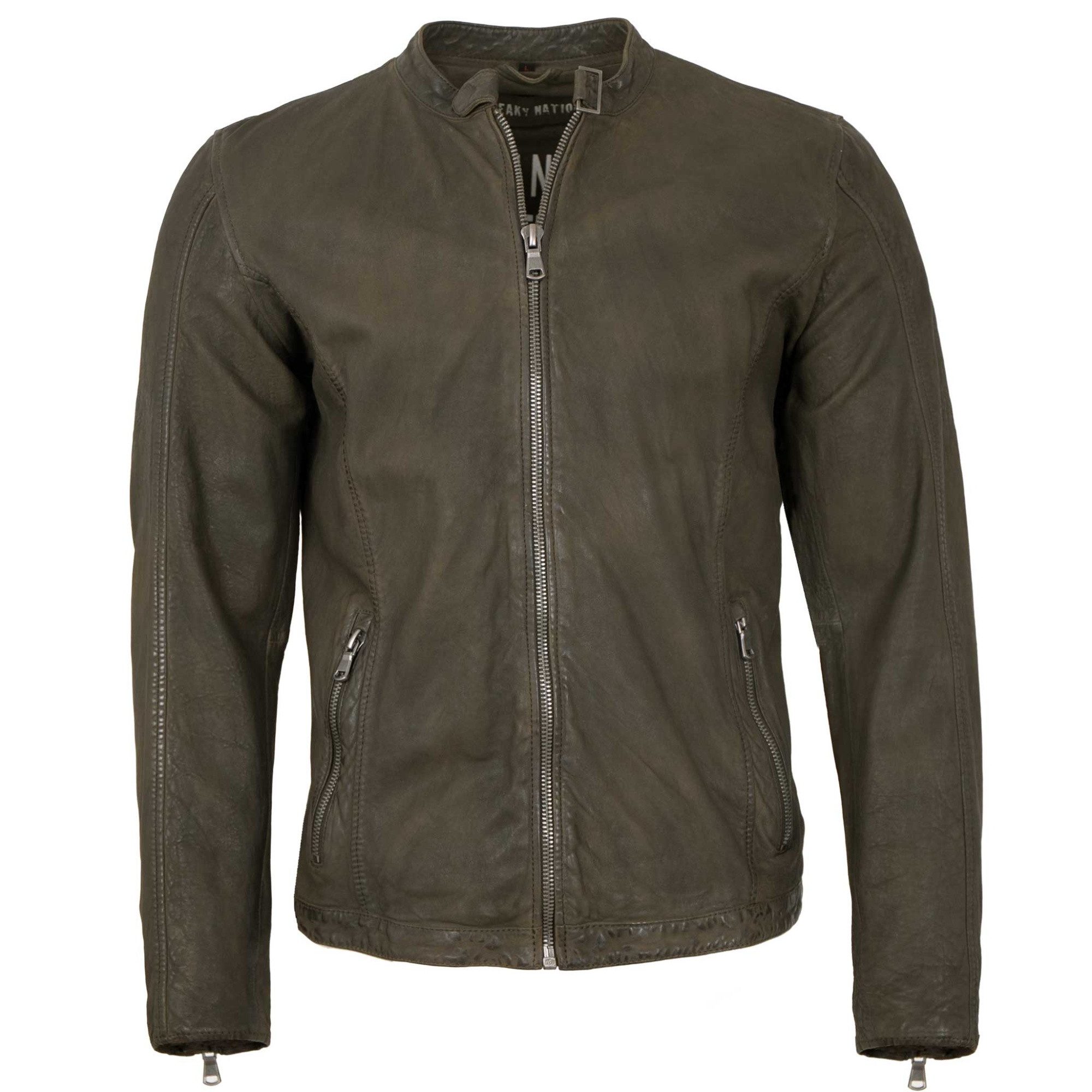 Freaky Nation Lederjacke Maik-FN Freaky Nation - Herren Lederjacke Lammleder olive