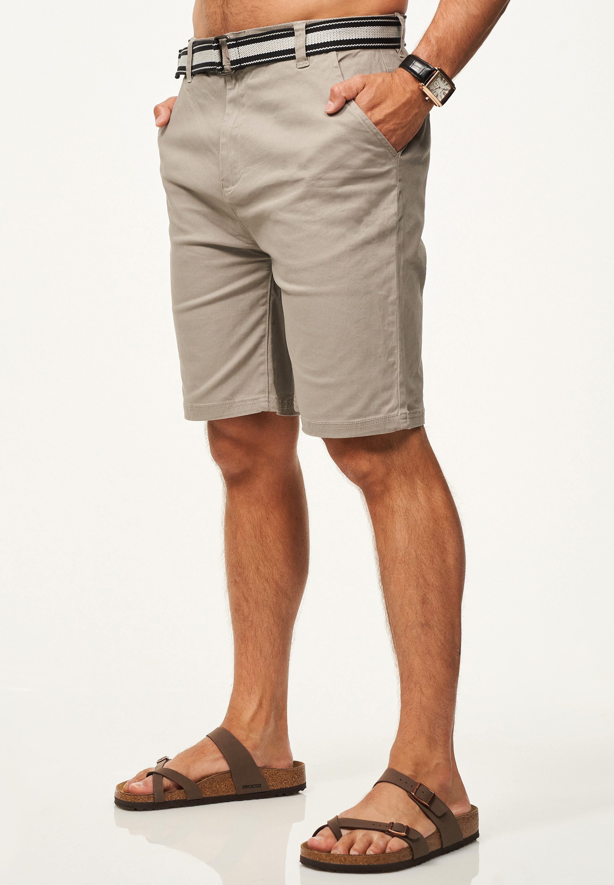 SOULSTAR Chinoshorts mit Stretchanteil Basic Kurze Hose für Herren Regular-Fit Sommershorts mit Elasthan-Anteil Bermuda inkl. Gürtel