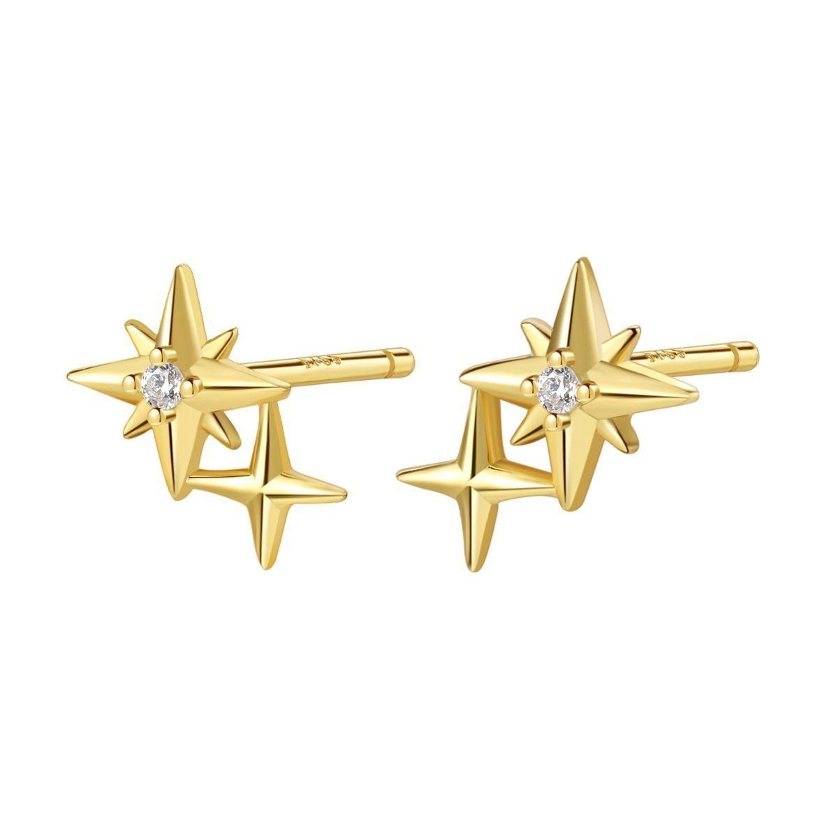 Paar Ohrstecker Silber Duo Sterne Zirkonia, 18K vergoldet