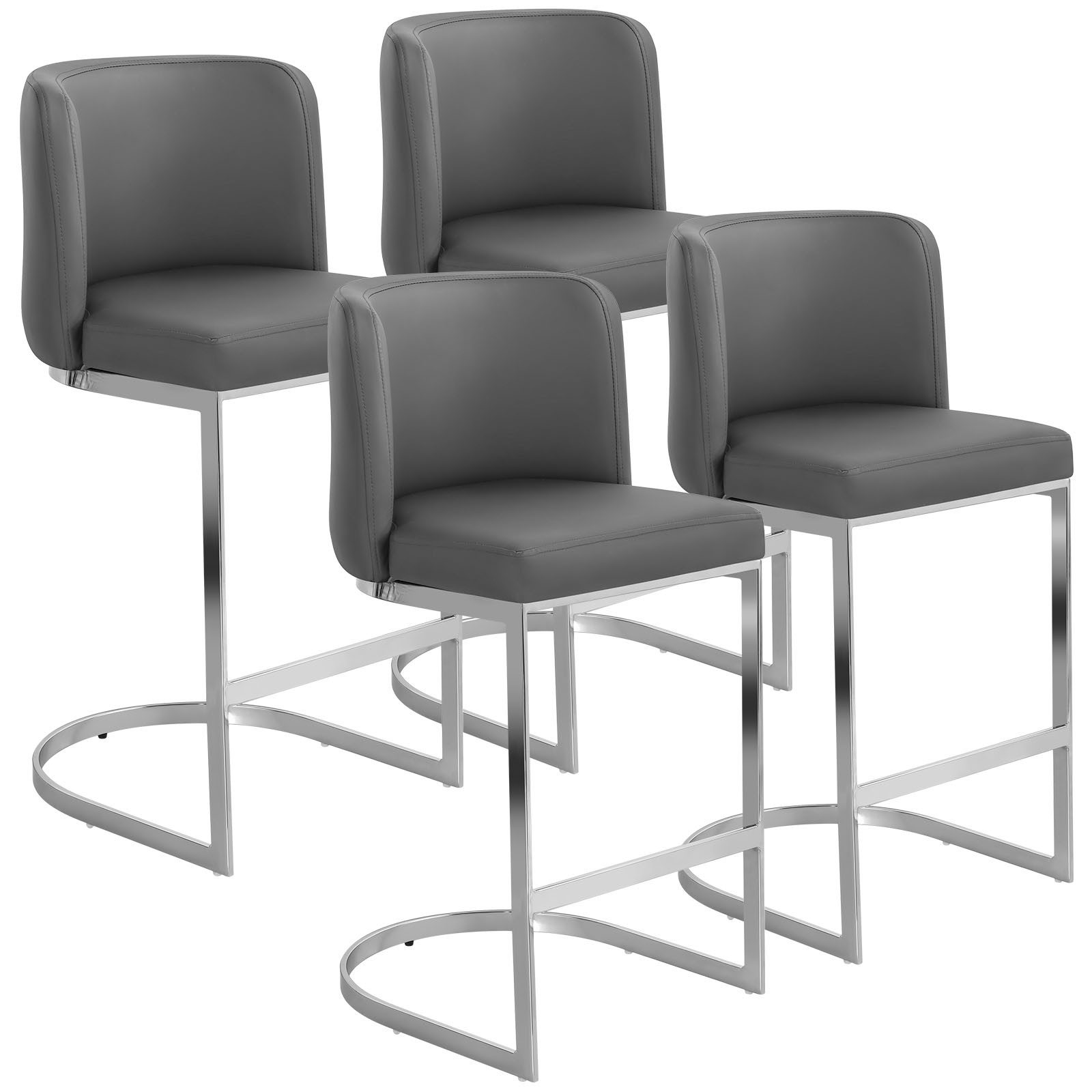 Barhocker mit Rückenlehne, C-förmigem Metallrahmen und gepolstertem PU-Leder