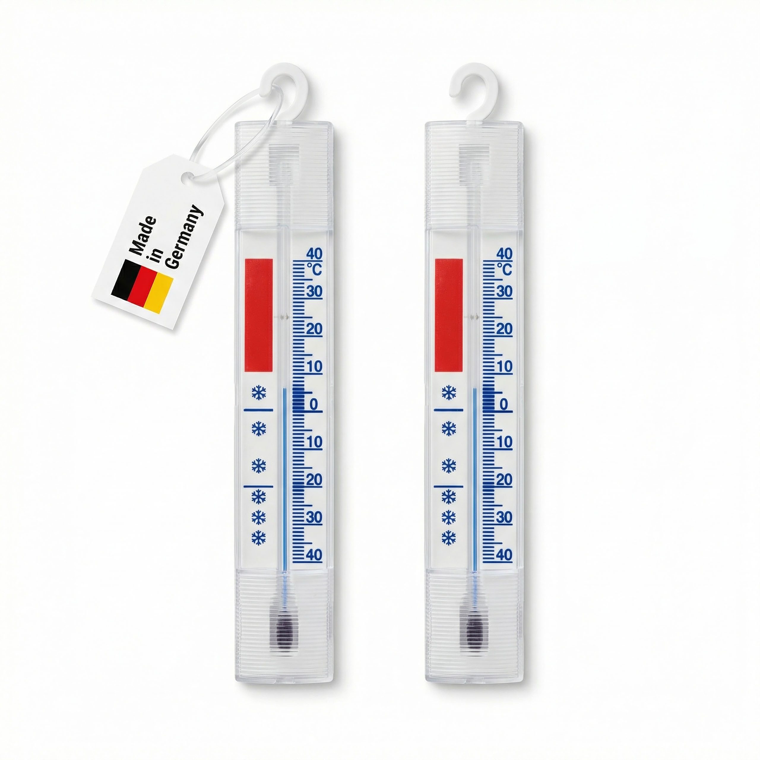 Lantelme Kühlschrankthermometer Analog mit Haken Gefrierschrankthermometer Kühlschrank Thermometer, 2-tlg., Made in Germany, Stückzahl Wählbar, mit Haken zum aufhängen, + - 40°C