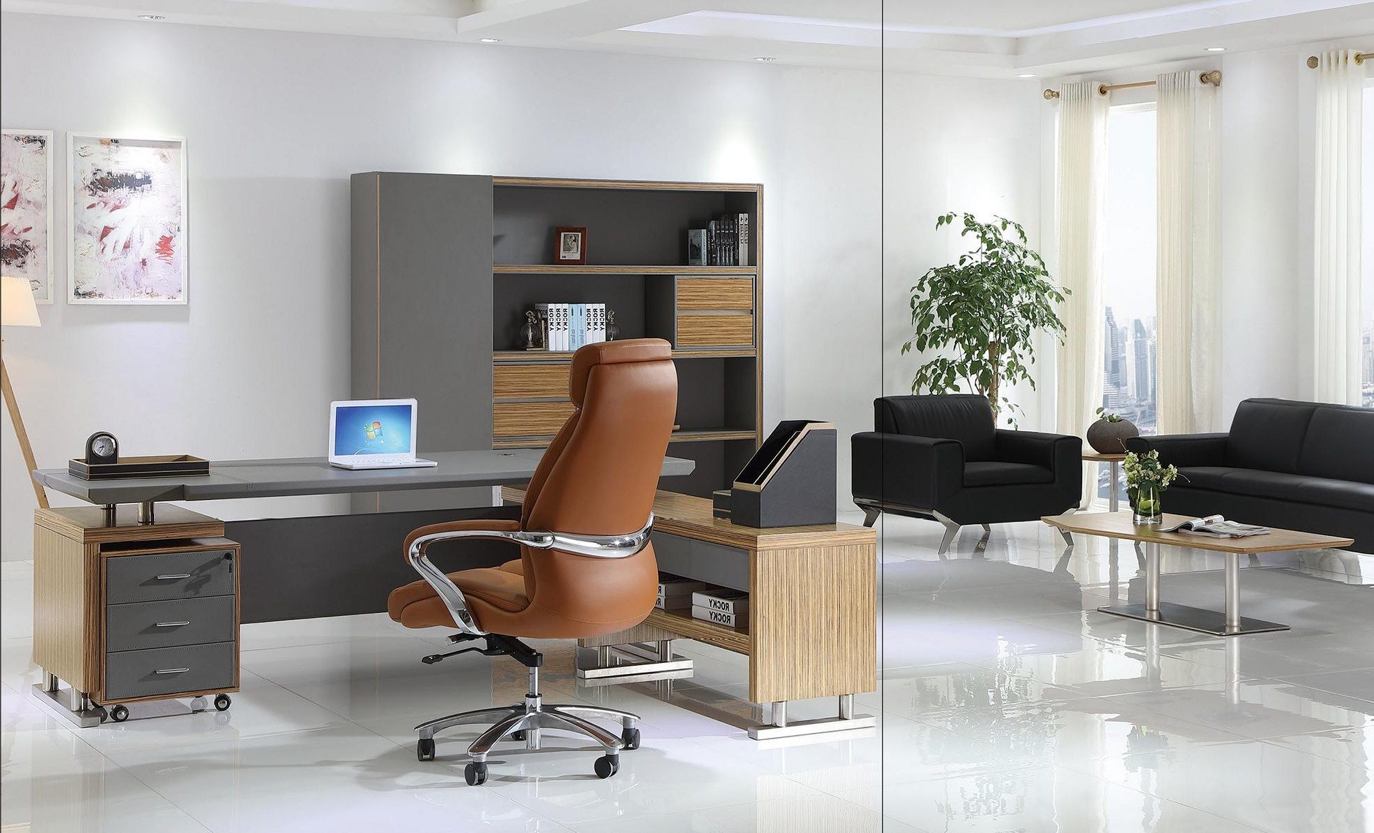 Xlmoebel Büromöbel-Set Chesterfield-Sofa aus braunem Leder mit L-Form, Made in Europa