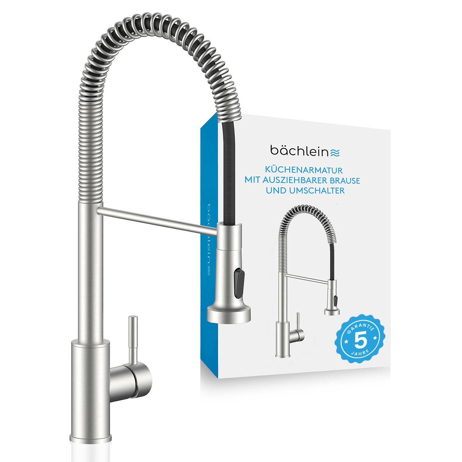 Bächlein Spültischarmatur Elegante Küchenarmatur Nedo (Edelstahl gebürstet) hochwertige Designarmatur mit flexibler Spiralfeder