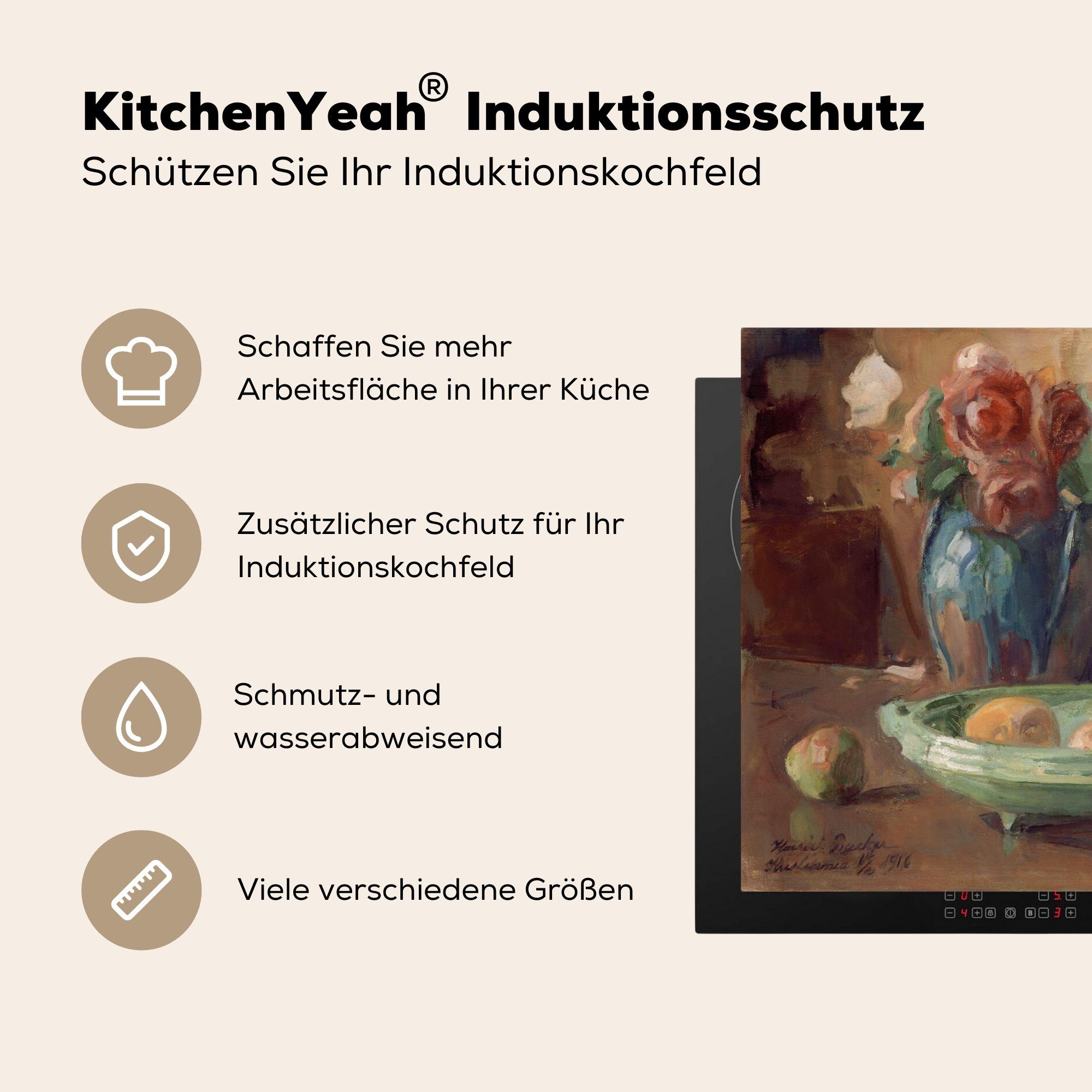 die - Ceranfeldabdeckung Vinyl, Gemälde Stilleben Harriet Schutz küche, 81x52 tlg), (1 von Induktionskochfeld MuchoWow cm, Backer, für Herdblende-/Abdeckplatte