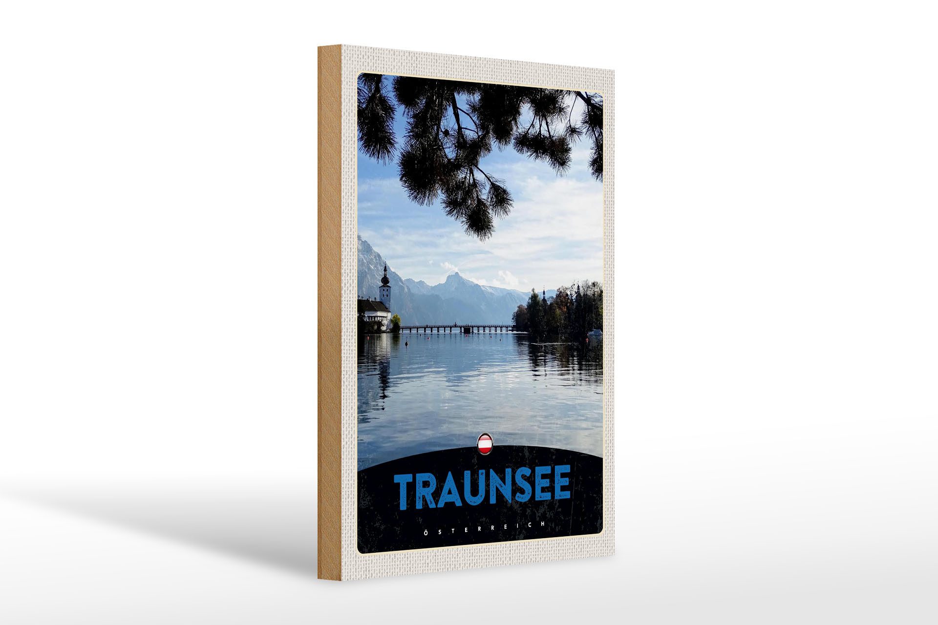 Holzbild Reise 20x30cm Traunsee Österreich Natur Gebirge