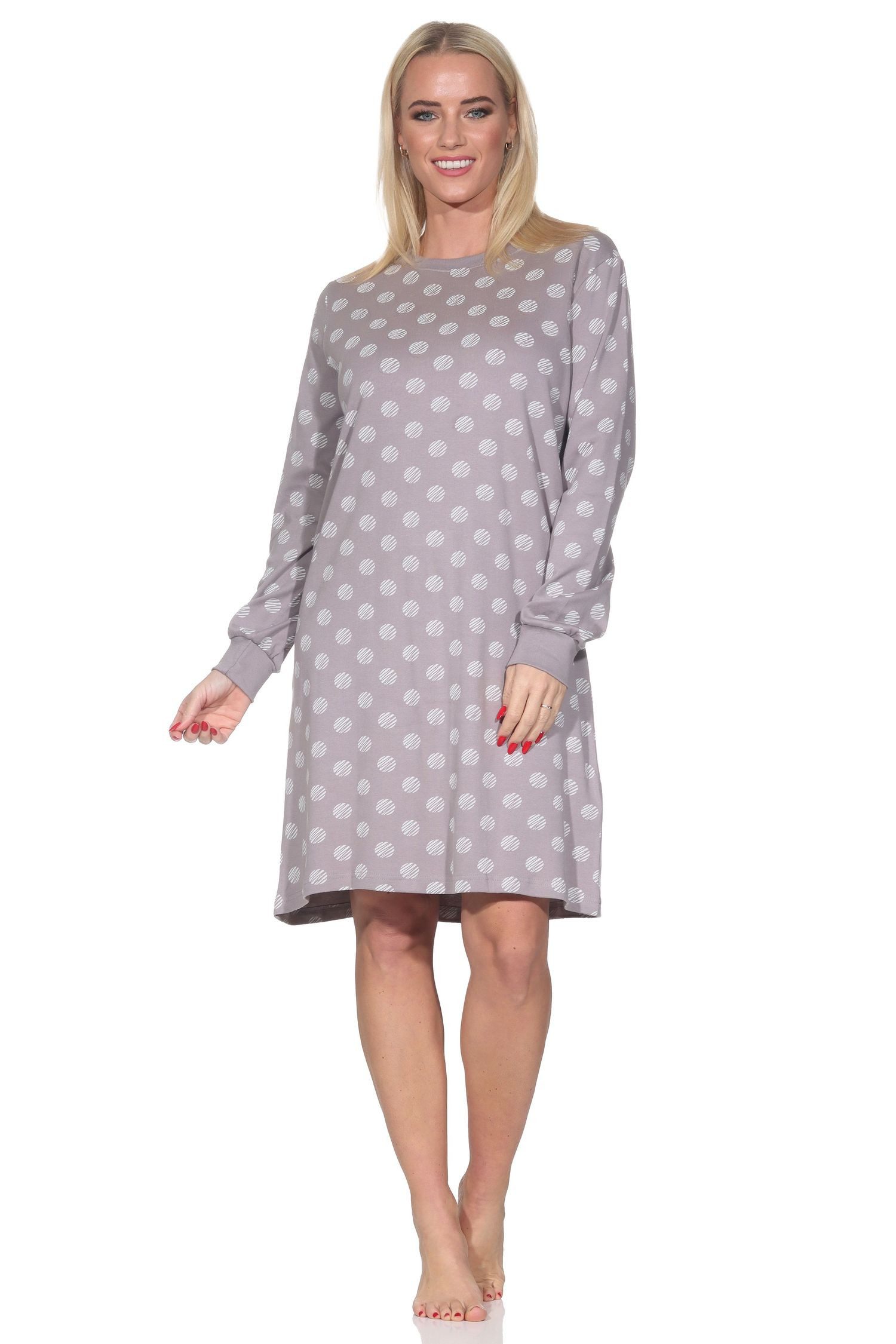 Normann Nachthemd Normann Damen Nachthemd in Kuschel Interlock Qualität Tupfen Optik