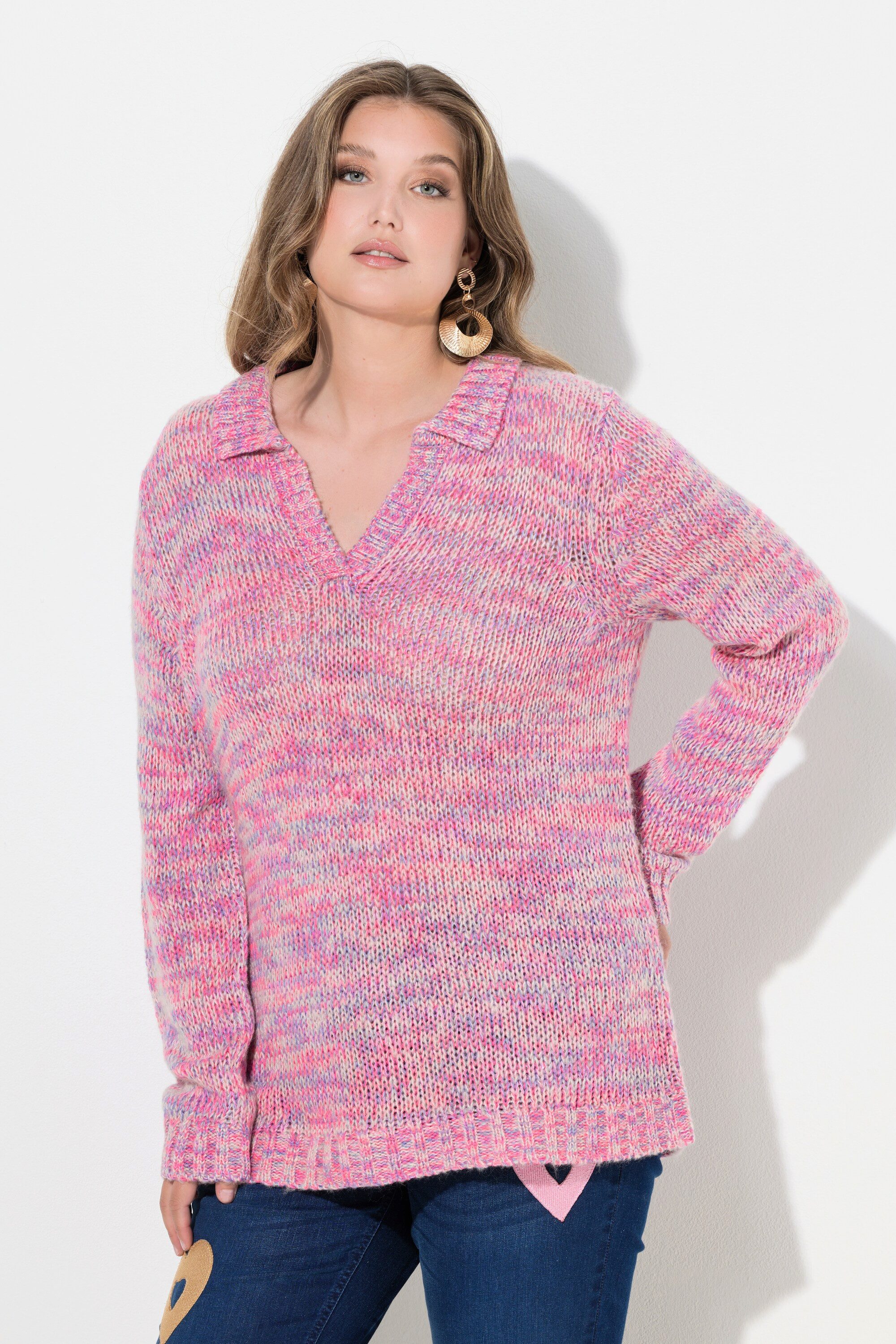 MIAMODA Strickpullover Polo-Pullover bequeme Passform Melangestick