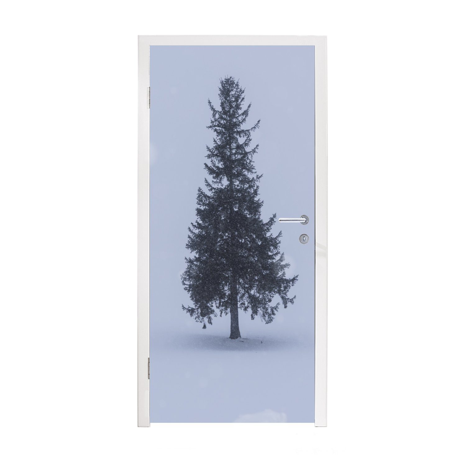 MuchoWow Türtapete Ein Tannenbaum auf weißer Leere, Matt, bedruckt, (1 St), Fototapete für Tür, Türaufkleber, 75x205 cm | Türtapeten
