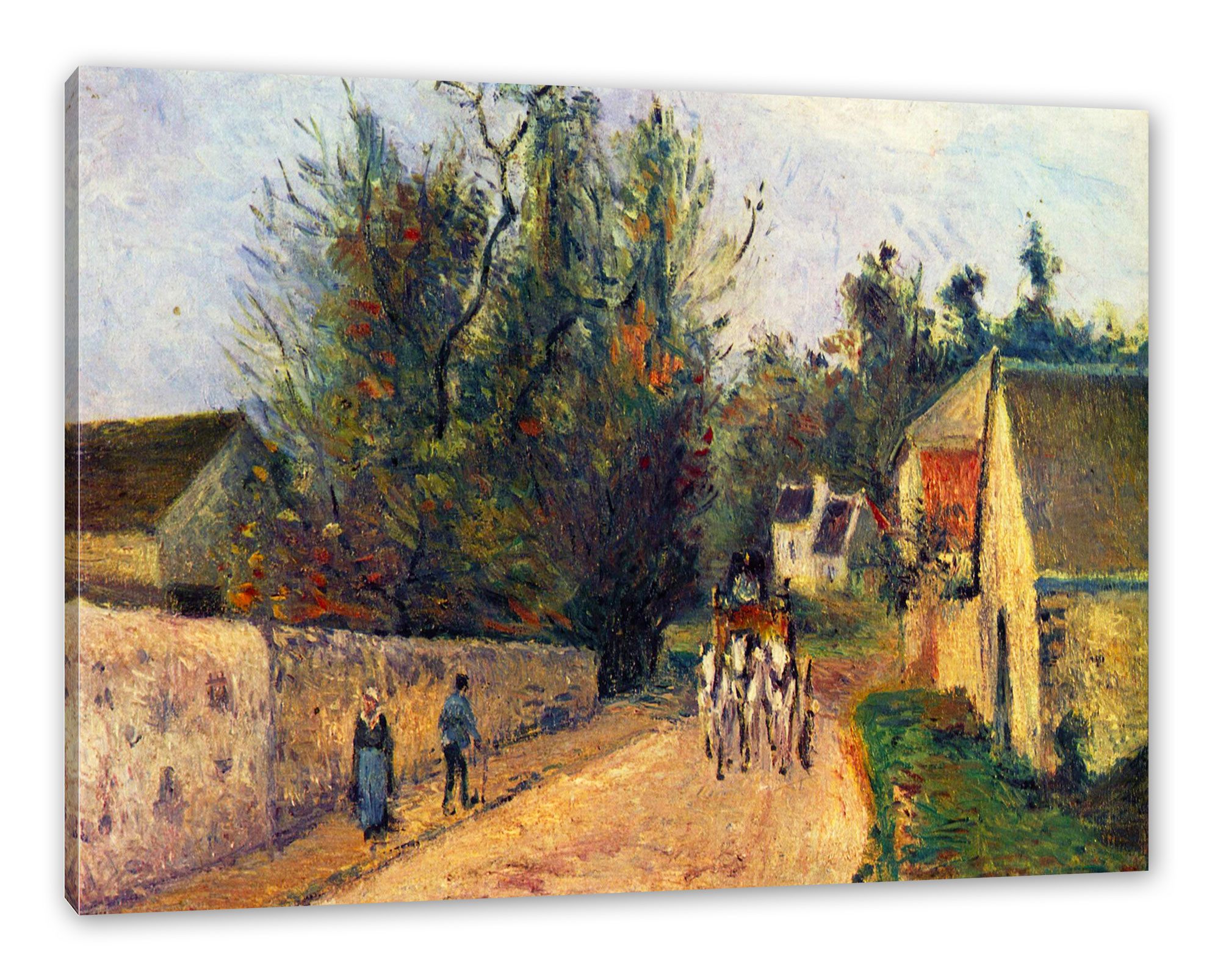 Pixxprint Leinwandbild Camille Pissarro - La diligence route d'Ennery à l'Her, Camille Pissarro - La diligence route d'Ennery à l'Her (1 St), Leinwandbild fertig bespannt, inkl. Zackenaufhänger