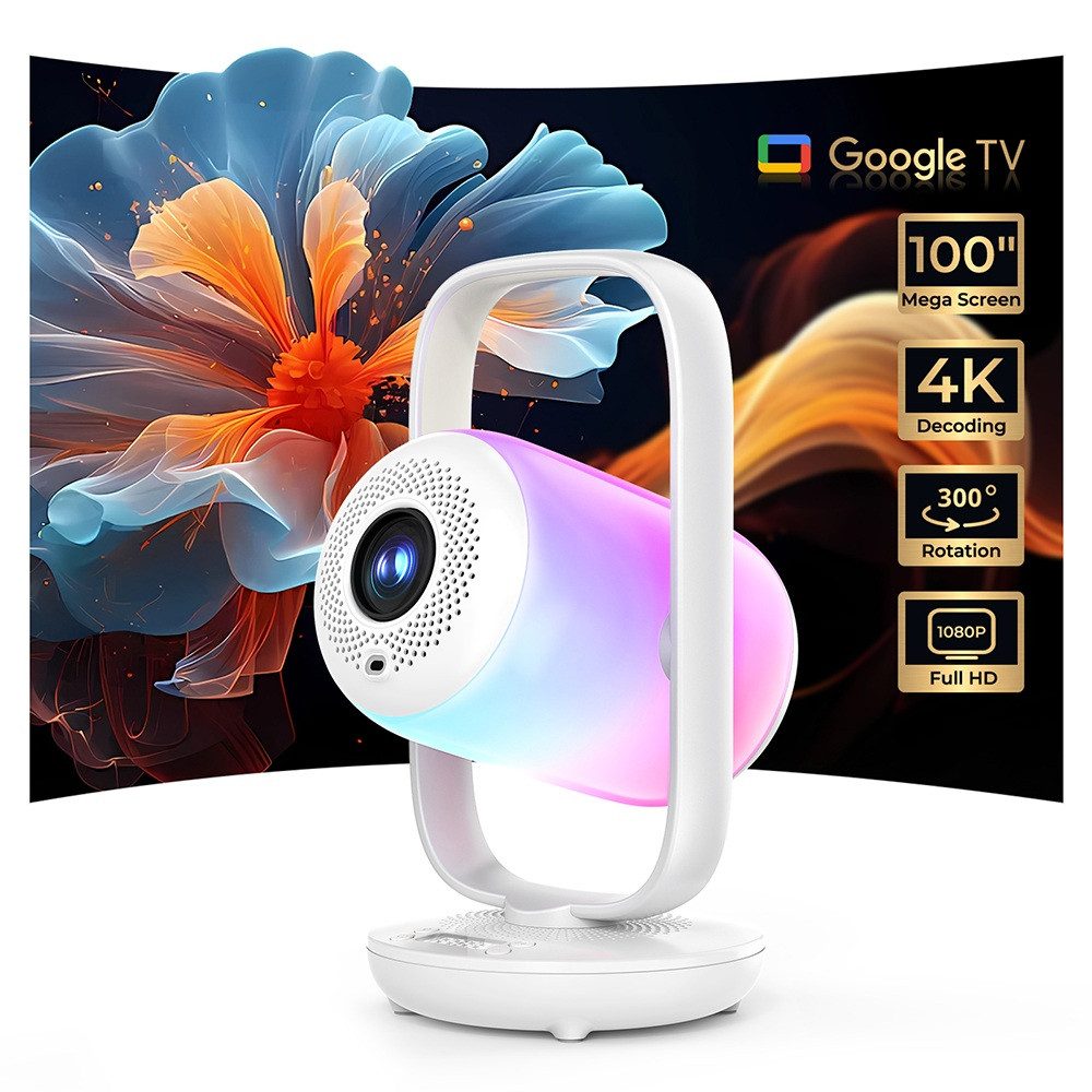 ETOE Starfish 2 LCD-Beamer (3000:1, 1920×1080 px, 1080p Full HD, 4K-Dekodierung, 500 ANSI-Lumen, Google TV mit Netflix)