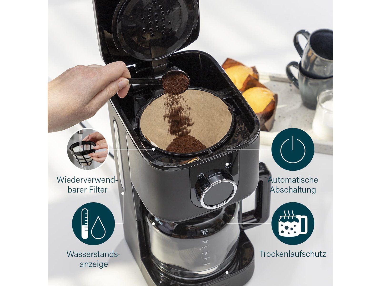 Kaffeemaschine Design PRINCESS Edelstahl Wasserkocher (3-tlg), Frühstück-Set Frühstücks-Set & Toaster Setpoint