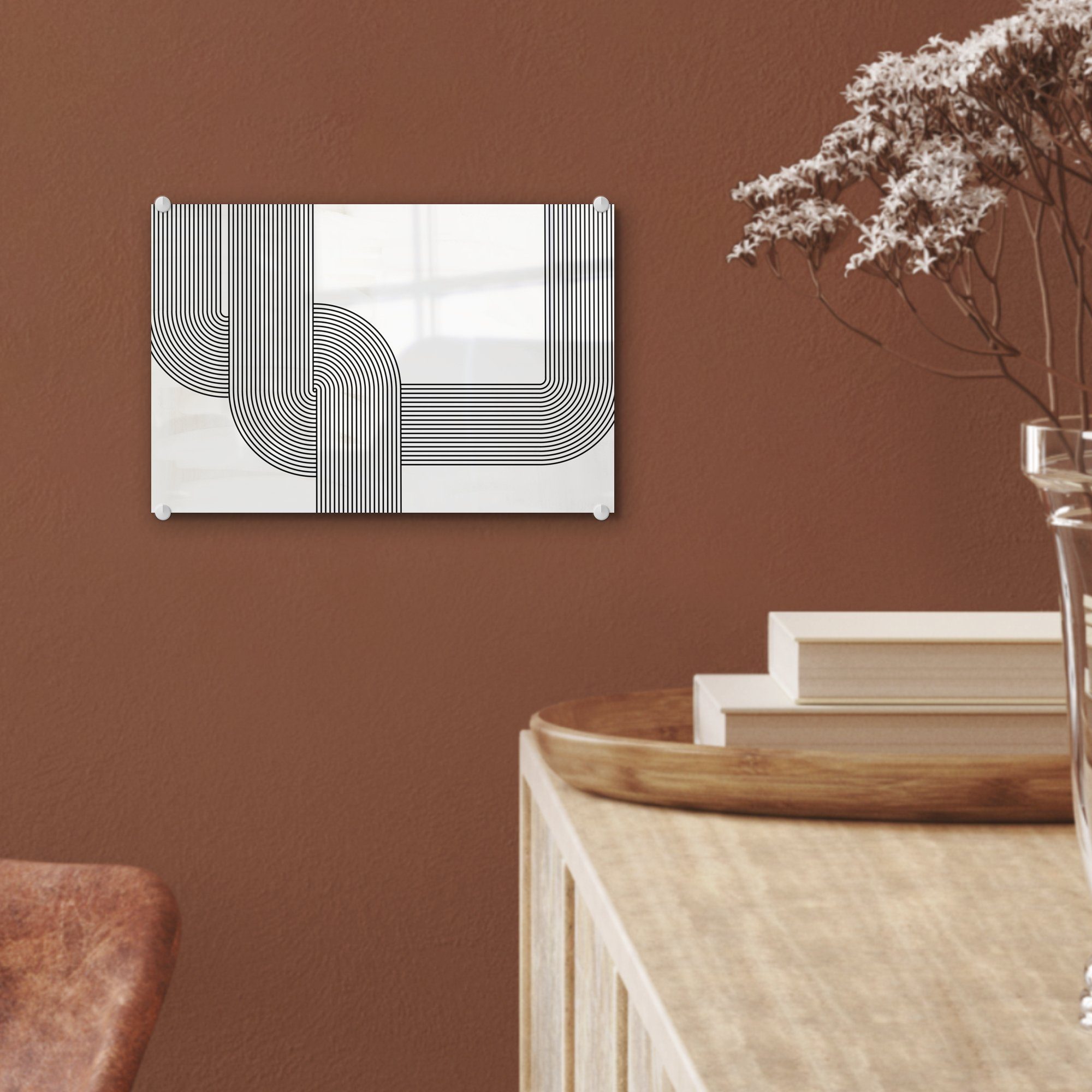 MuchoWow Acrylglasbild Schwarz - Weiß Foto (1 auf auf St), Bilder - - Glas Wanddekoration - Glasbilder - Linie, Wandbild Glas